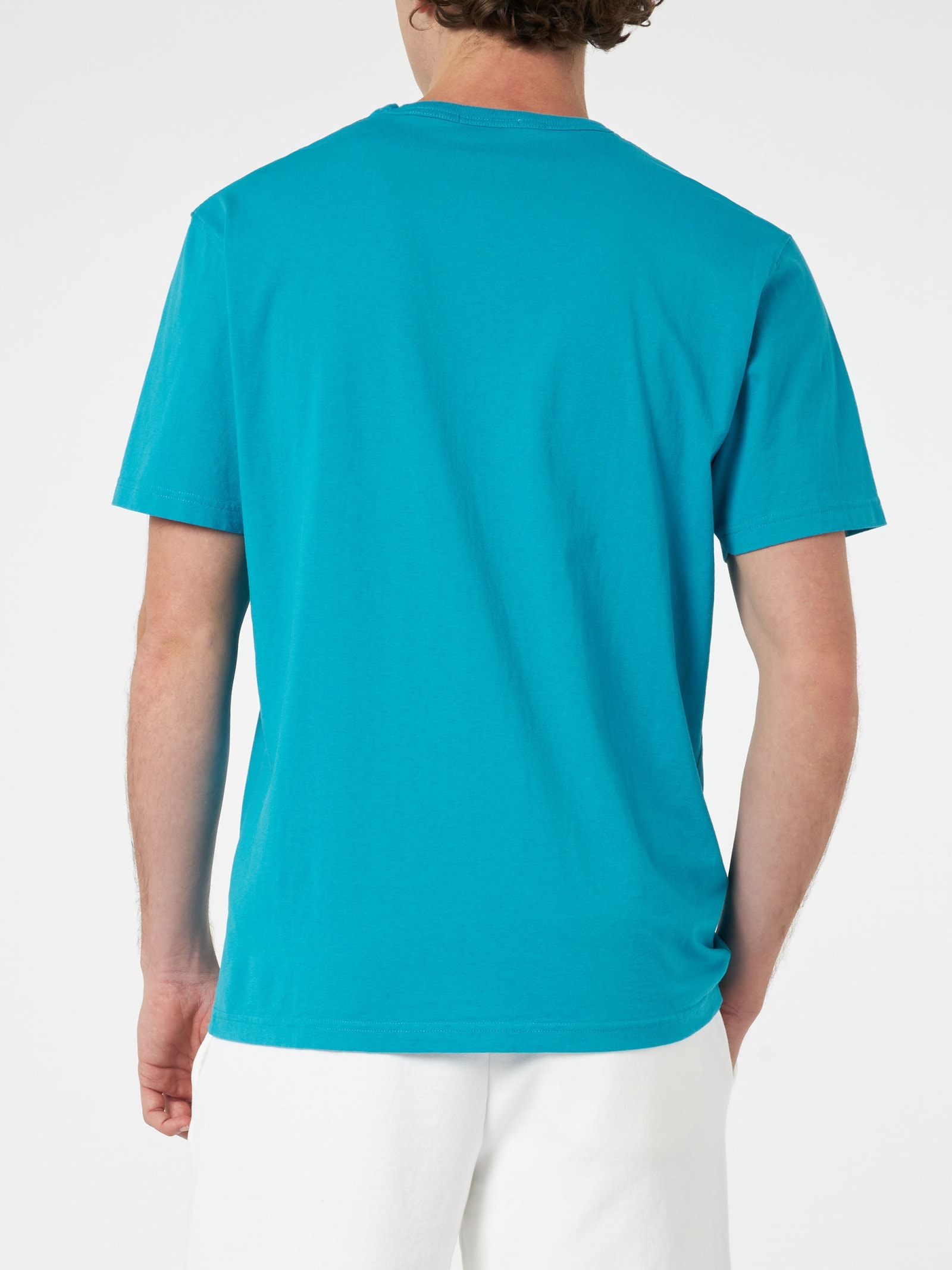 Mc2 Saint Barth Man Teal Cotton Jersey T-shirt Dover With St. Barth Embroidery In Green