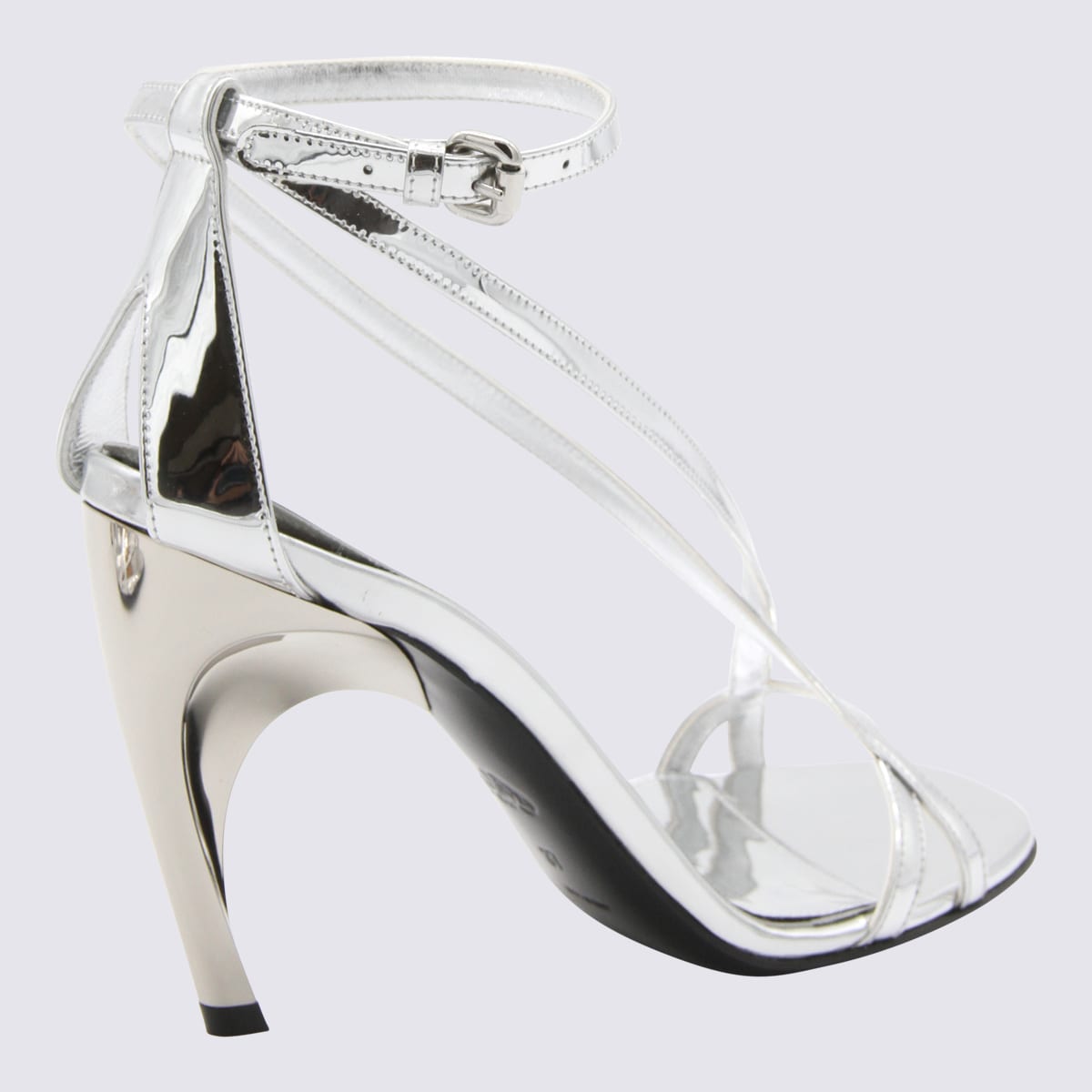 Shop Alexander Mcqueen Silver-tone Leather Twisted Armadillo Sandals