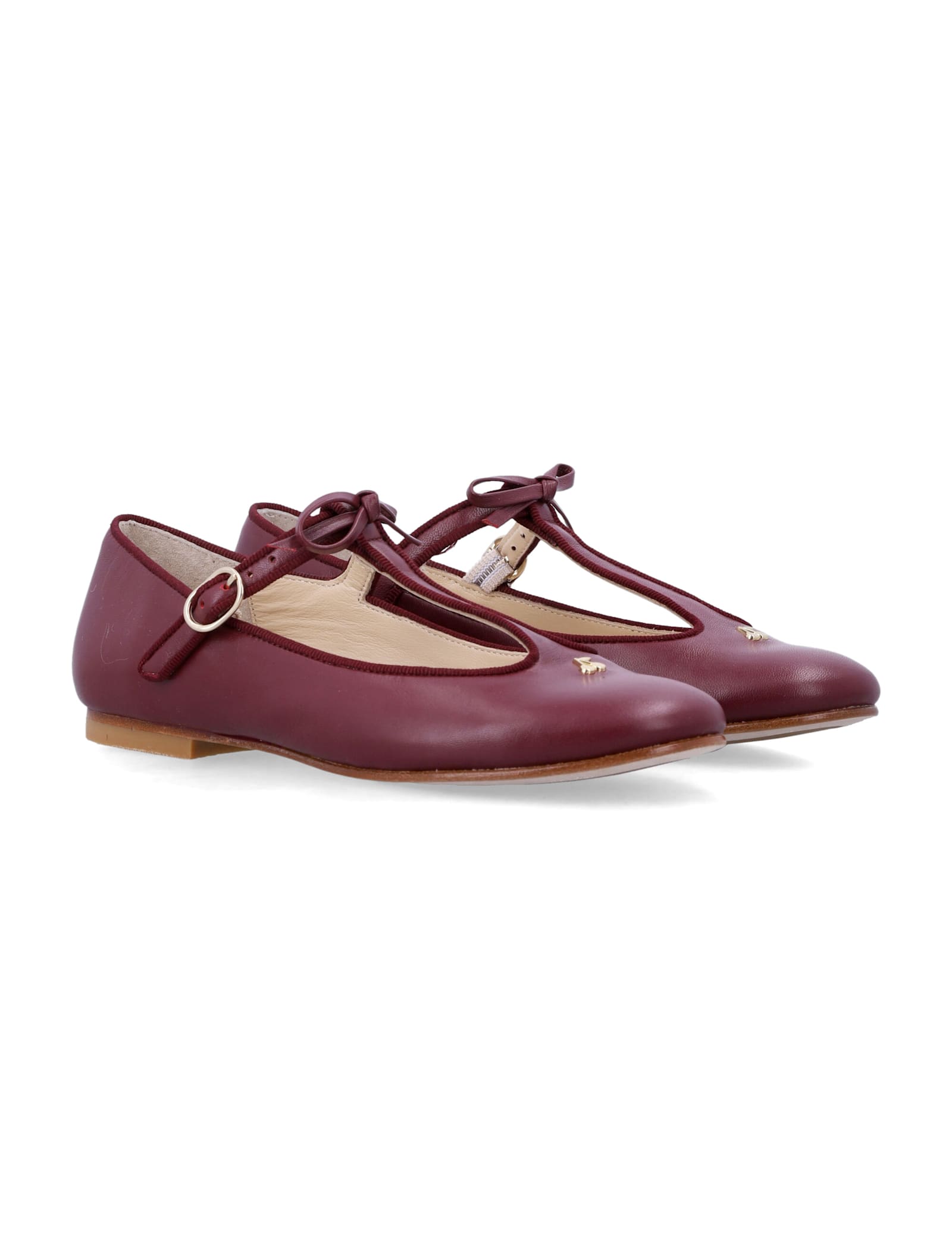 Bonpoint Joyce Leather Salomés For Girl In Burgundy