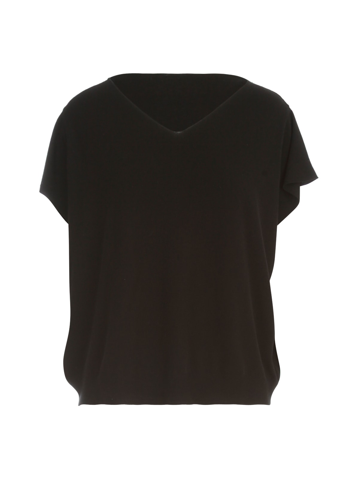 Base V Neck S/s Sweater W/down Sleeves In Black