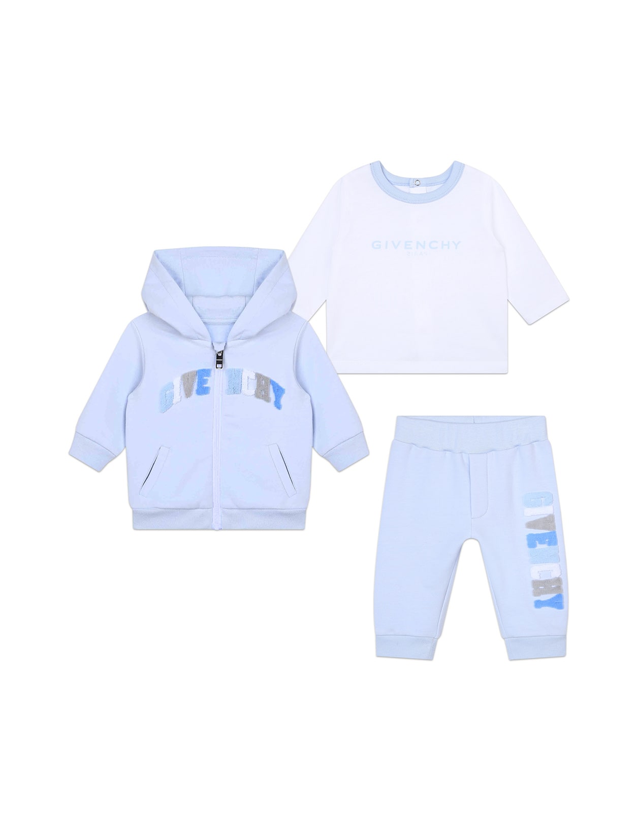 GIVENCHY LIGHT BLUE 3-PIECE SET WITH CONTRASTING TERRYCLOTH LOGO