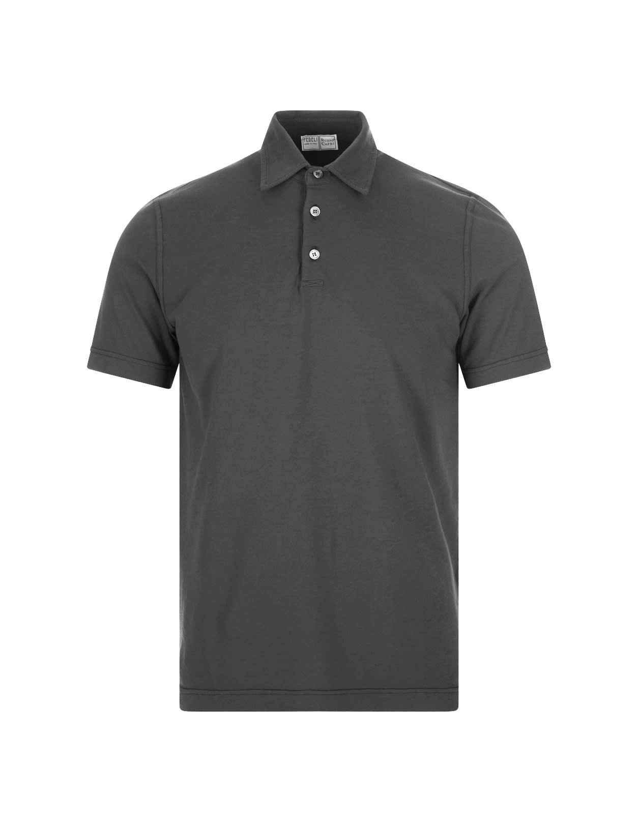 FEDELI SHORT-SLEEVED POLO SHIRT IN DARK GREY COTTON