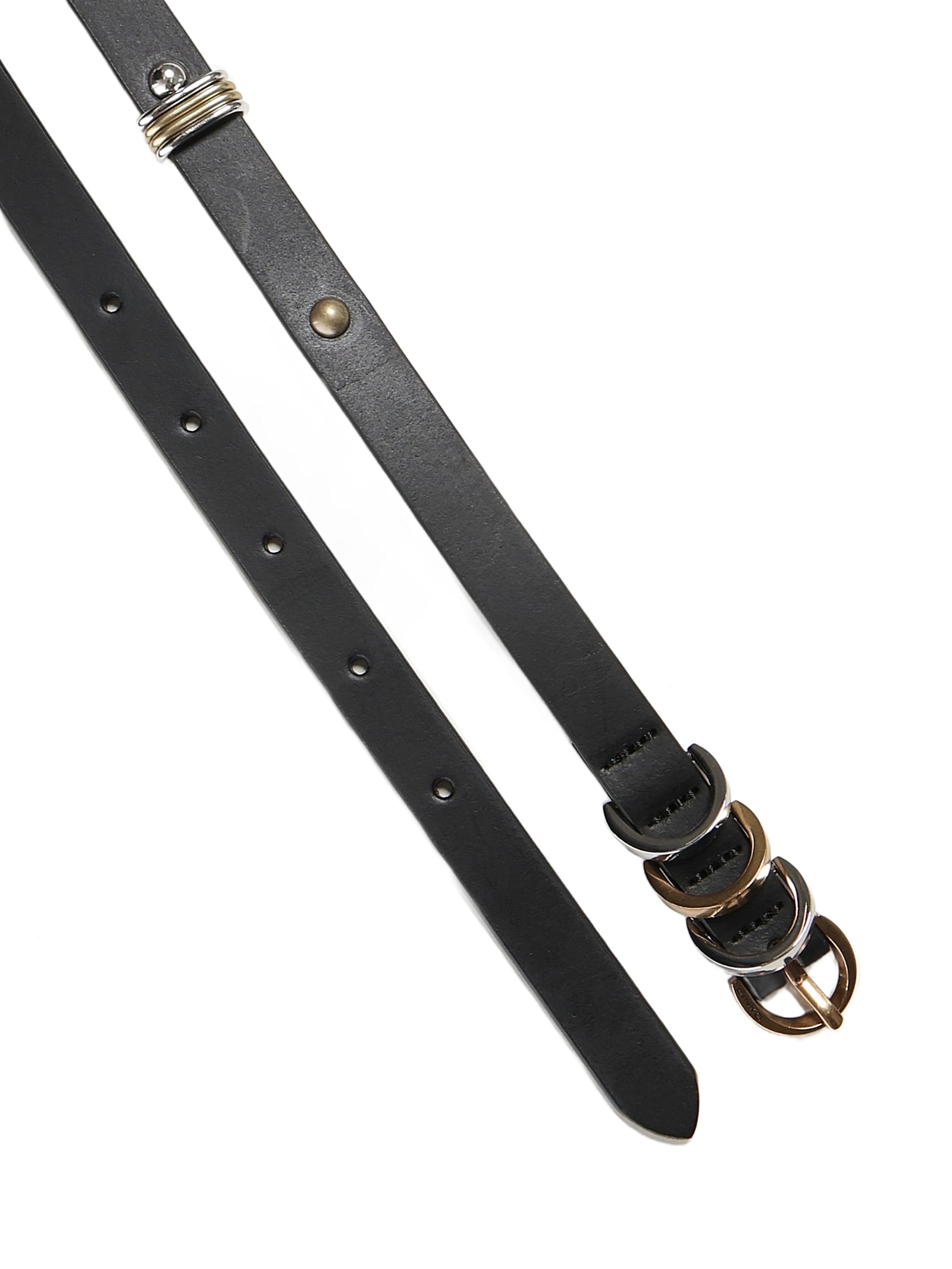 Pinko Leather Belt With Adjustable Length And Metallic Accents In Black