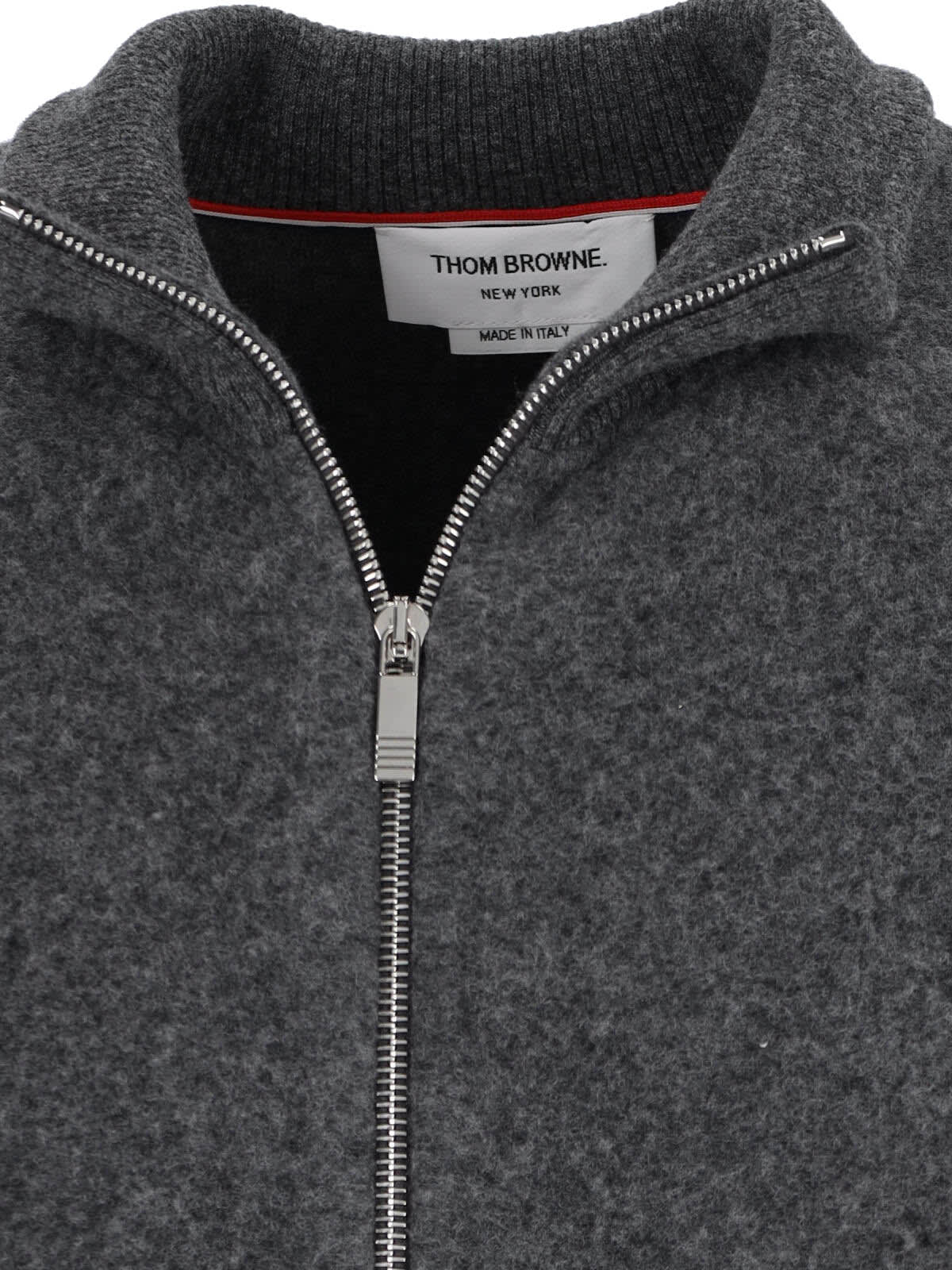 Thom Browne Grey Wool Zip-up Cardigan In Gray