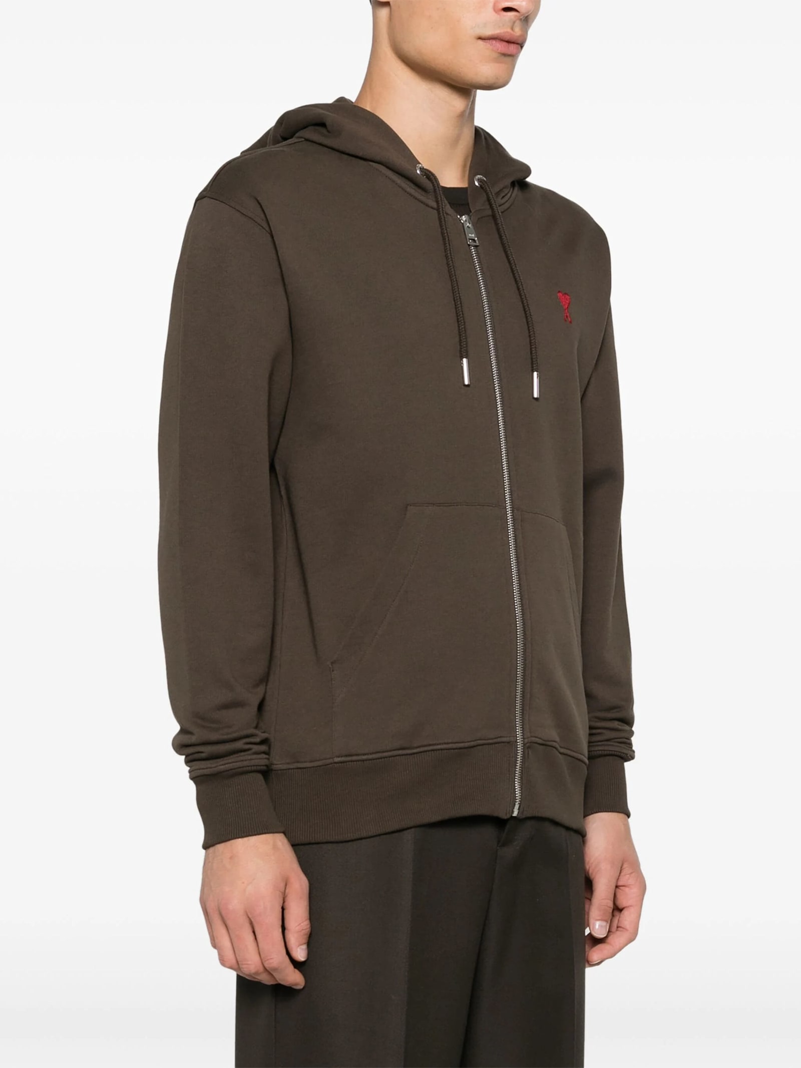 Shop Ami Alexandre Mattiussi Felpa Con Zip In Dark Coffee