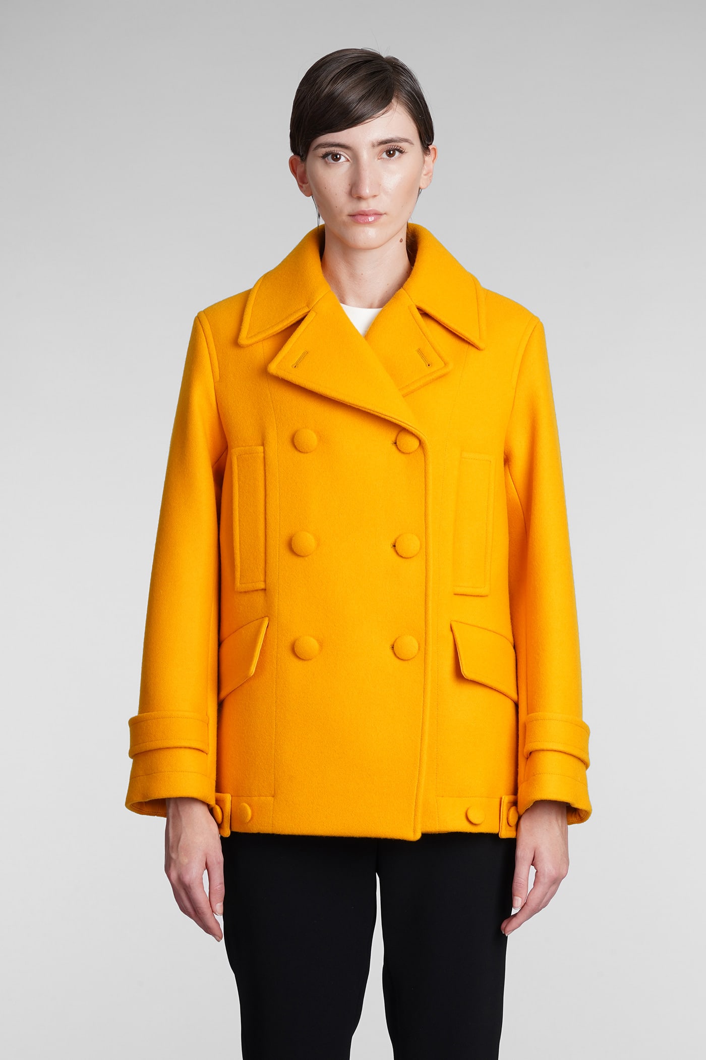 Jil Sander Coat In Yellow Synthetic Fibers