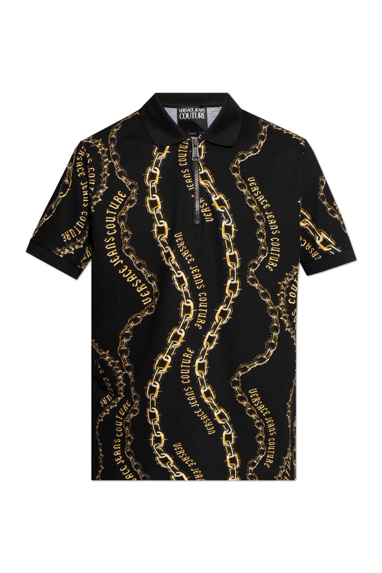 Shop Versace Jeans Couture Patterned Polo In Black