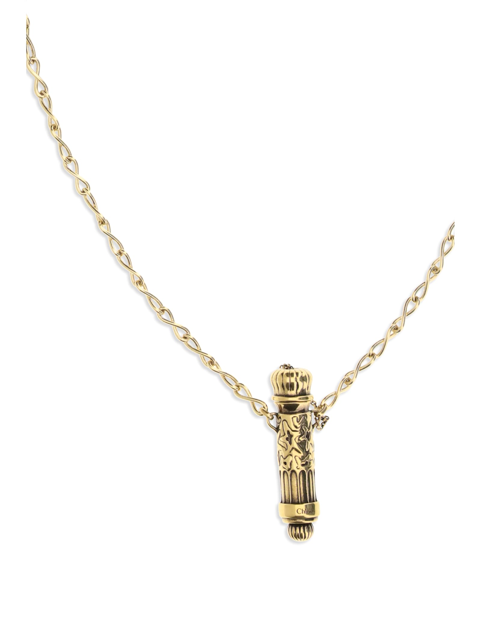 Chloé Chain Link Necklace Engraved Pendant Detail In Gold