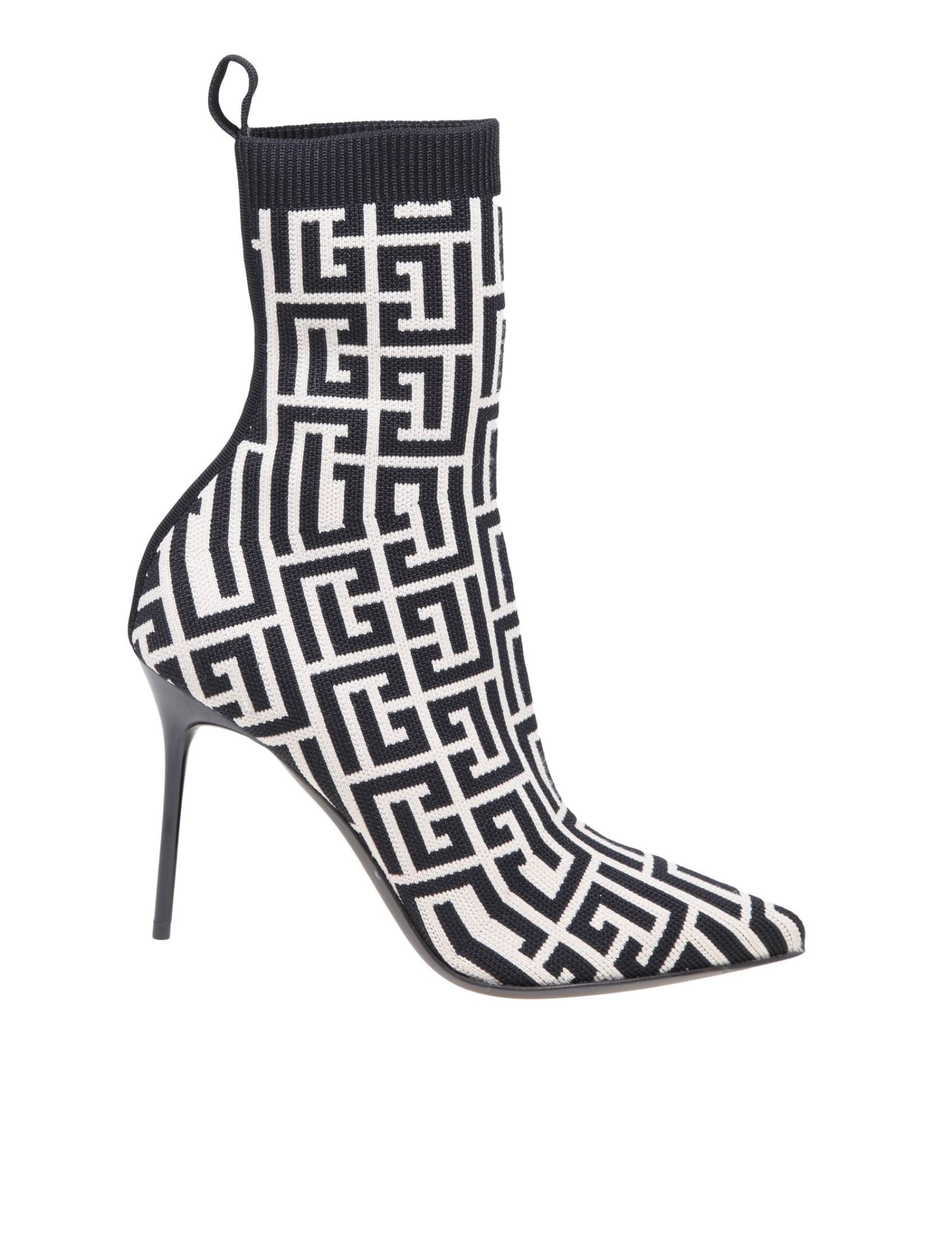 Black And Ivory Knitted Monogram Ankle Boots