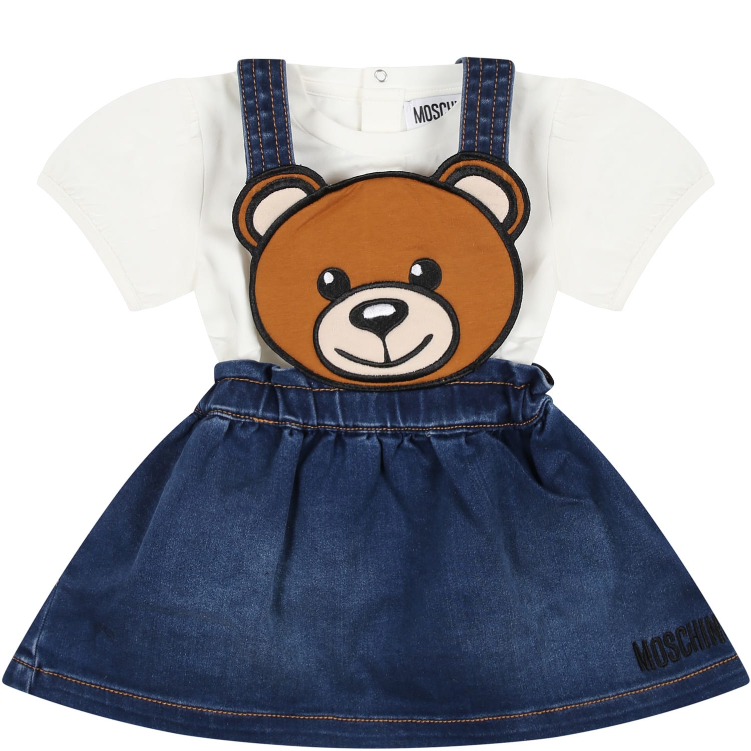 Moschino Denim Dungarees For Baby Girl With Teddy Bear