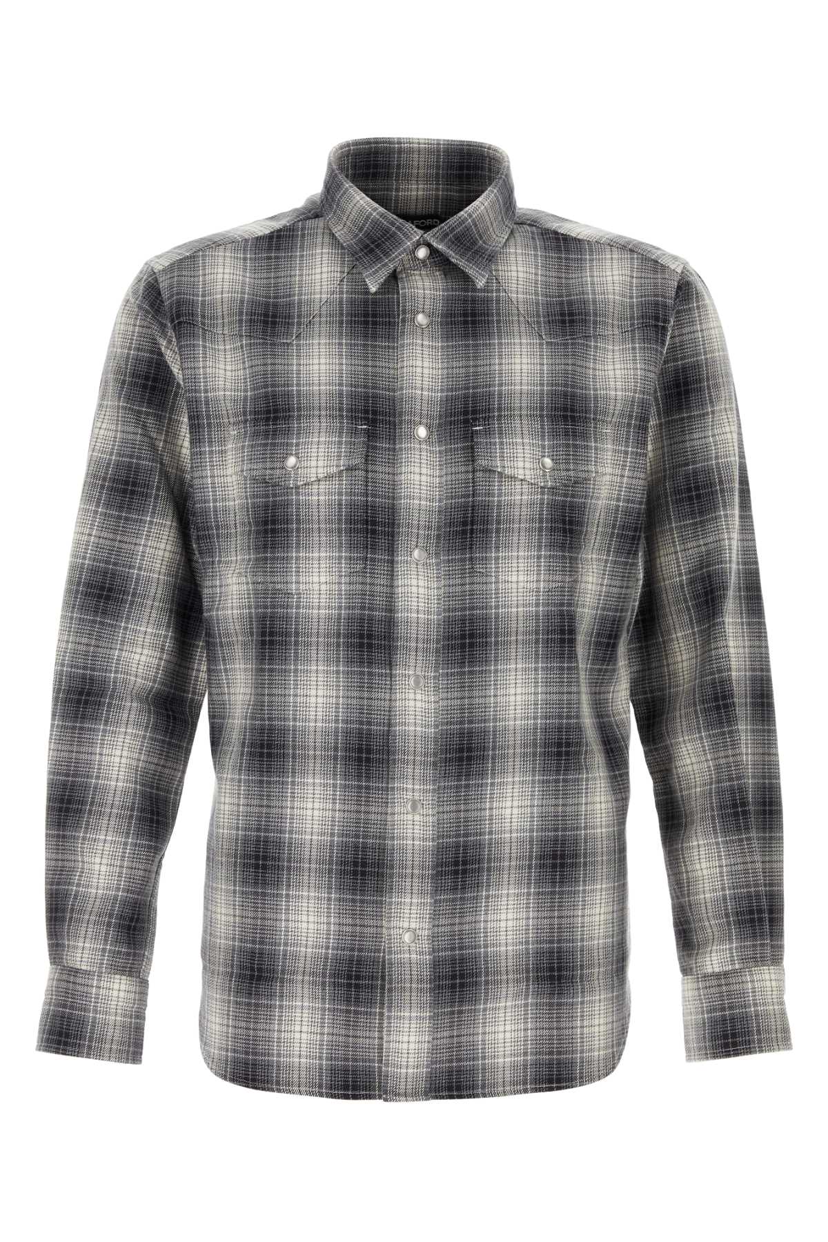 Shop Tom Ford Printed Cotton Shirt In Grey