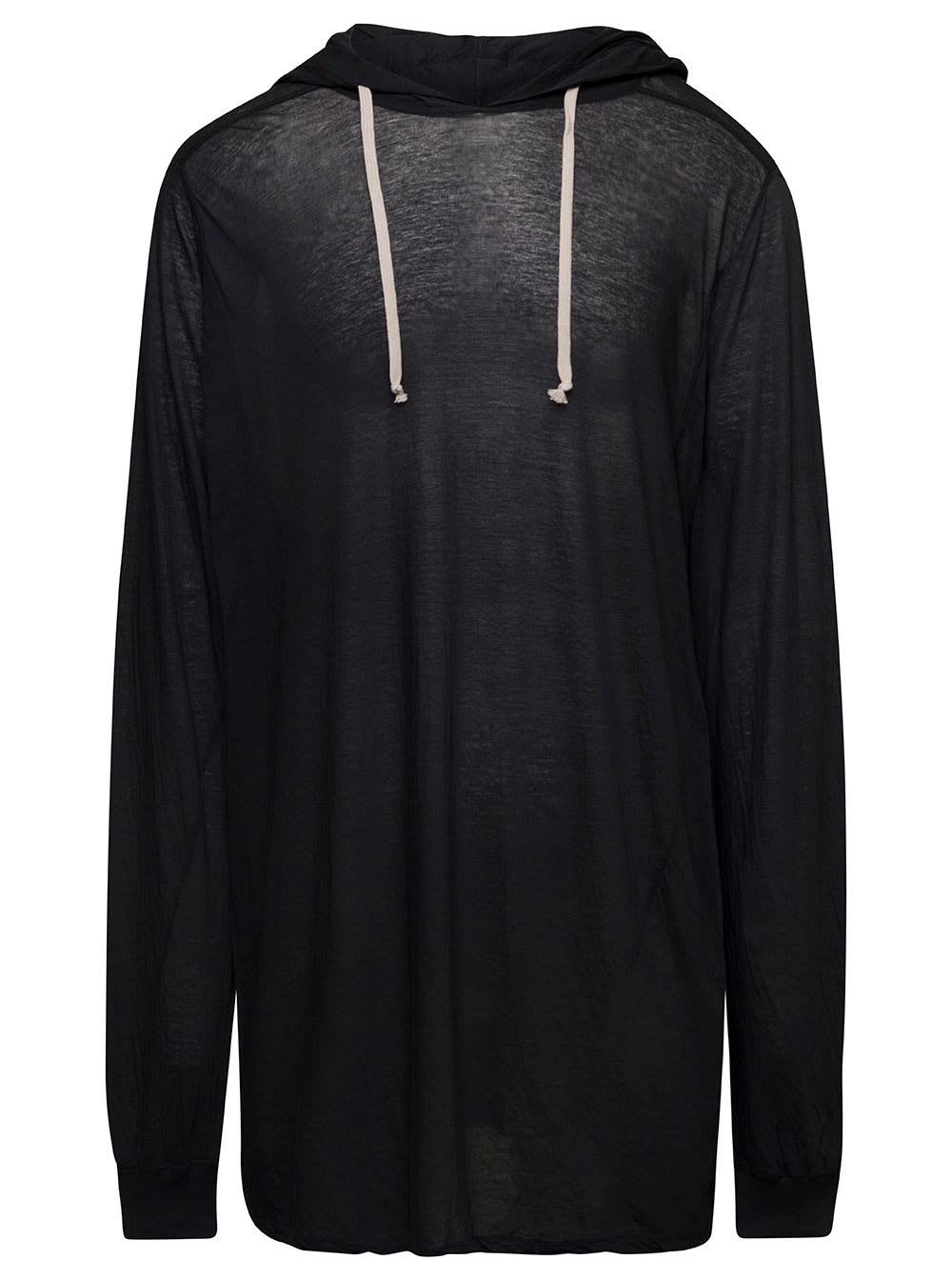 Shop Rick Owens Black Hoodie With Coulisse Long Sleeves In Cotton Man