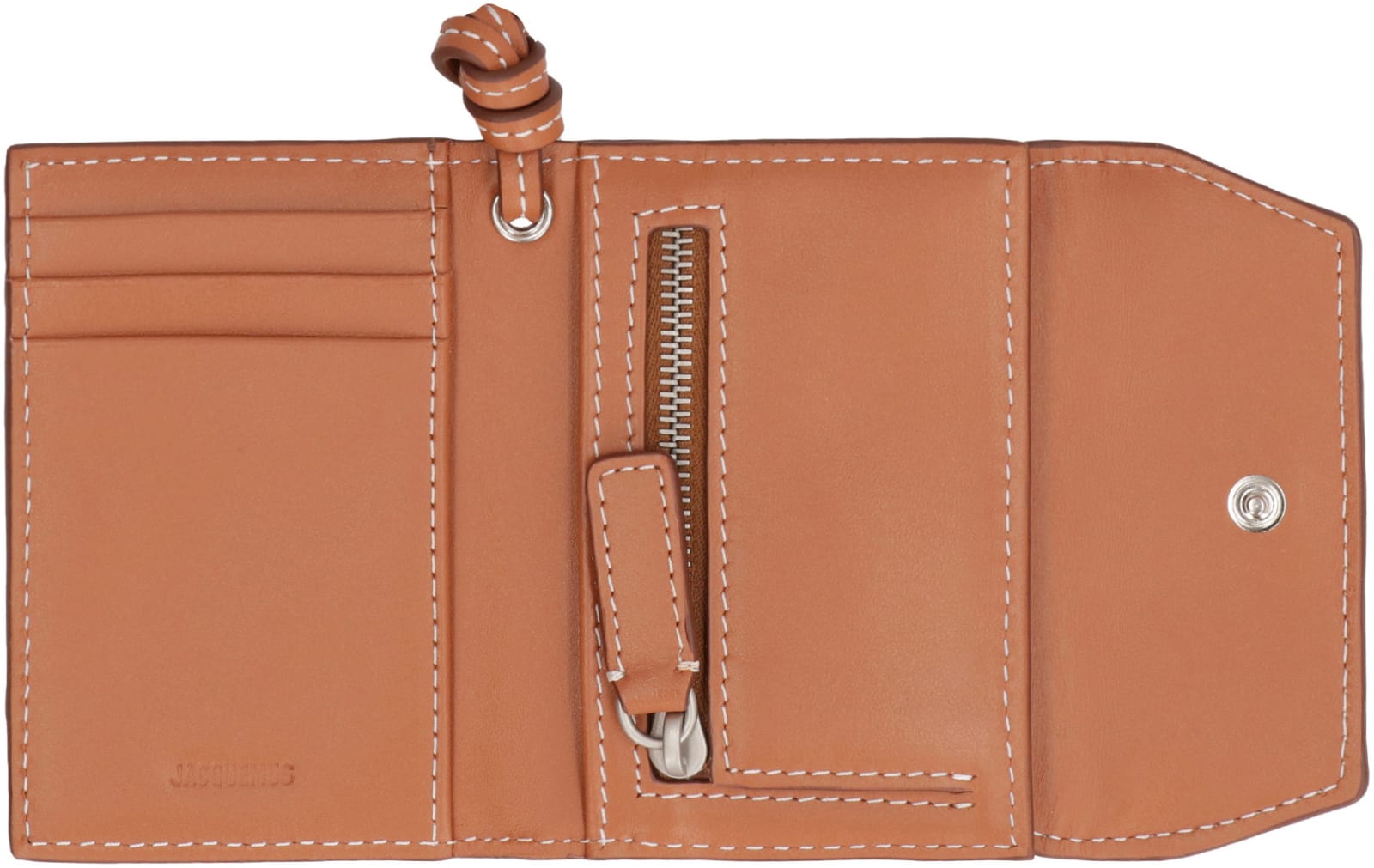 Shop Jacquemus Leather Wallet With Strap In Saddle Brown