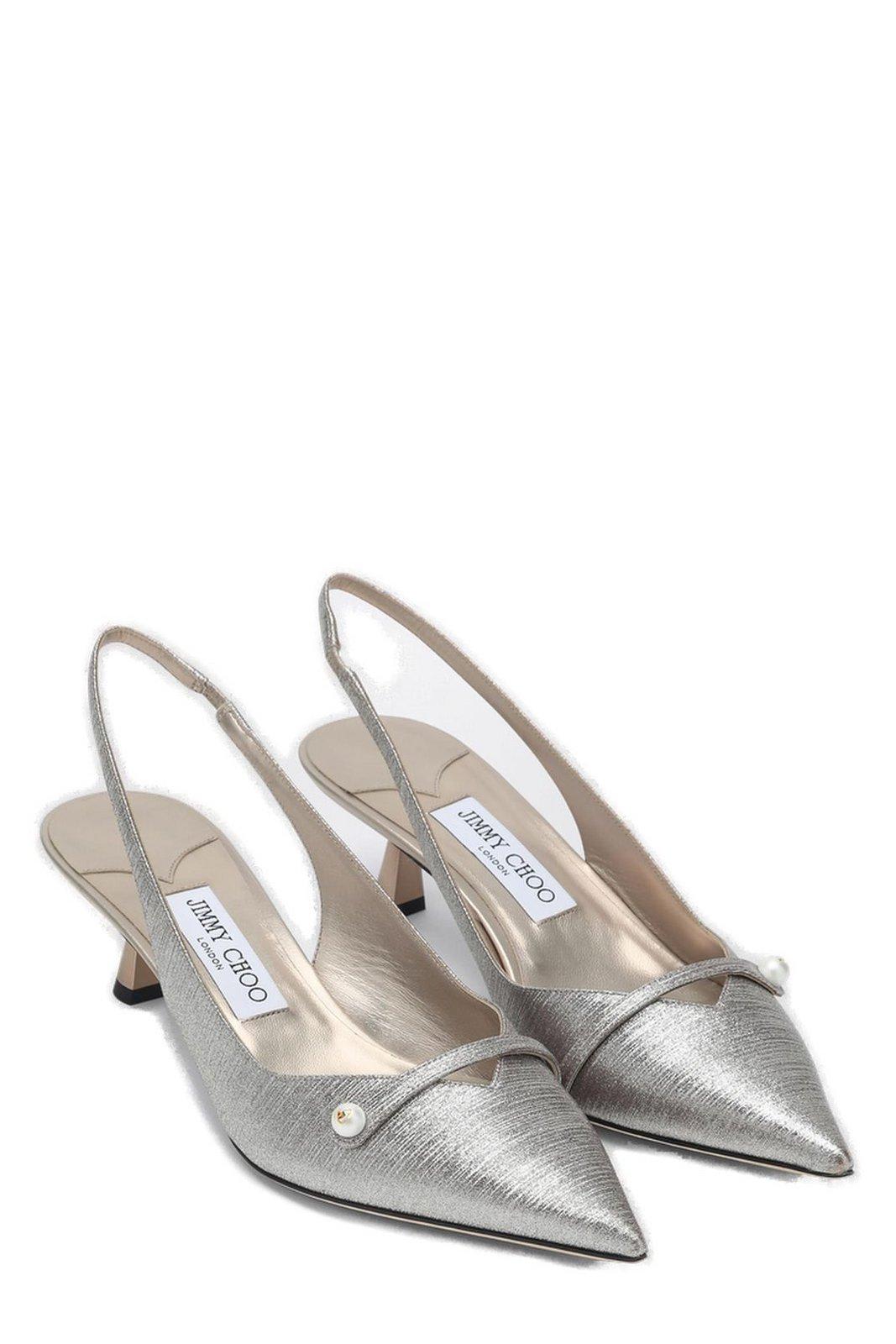 Jimmy Choo Amita 45 Metallic Leather Slingback Pumps