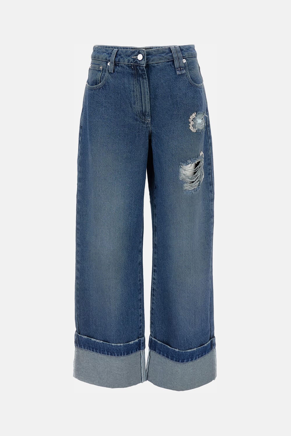 Simone Rocha Distressed Folded-cuff Denim Jeans In Blue