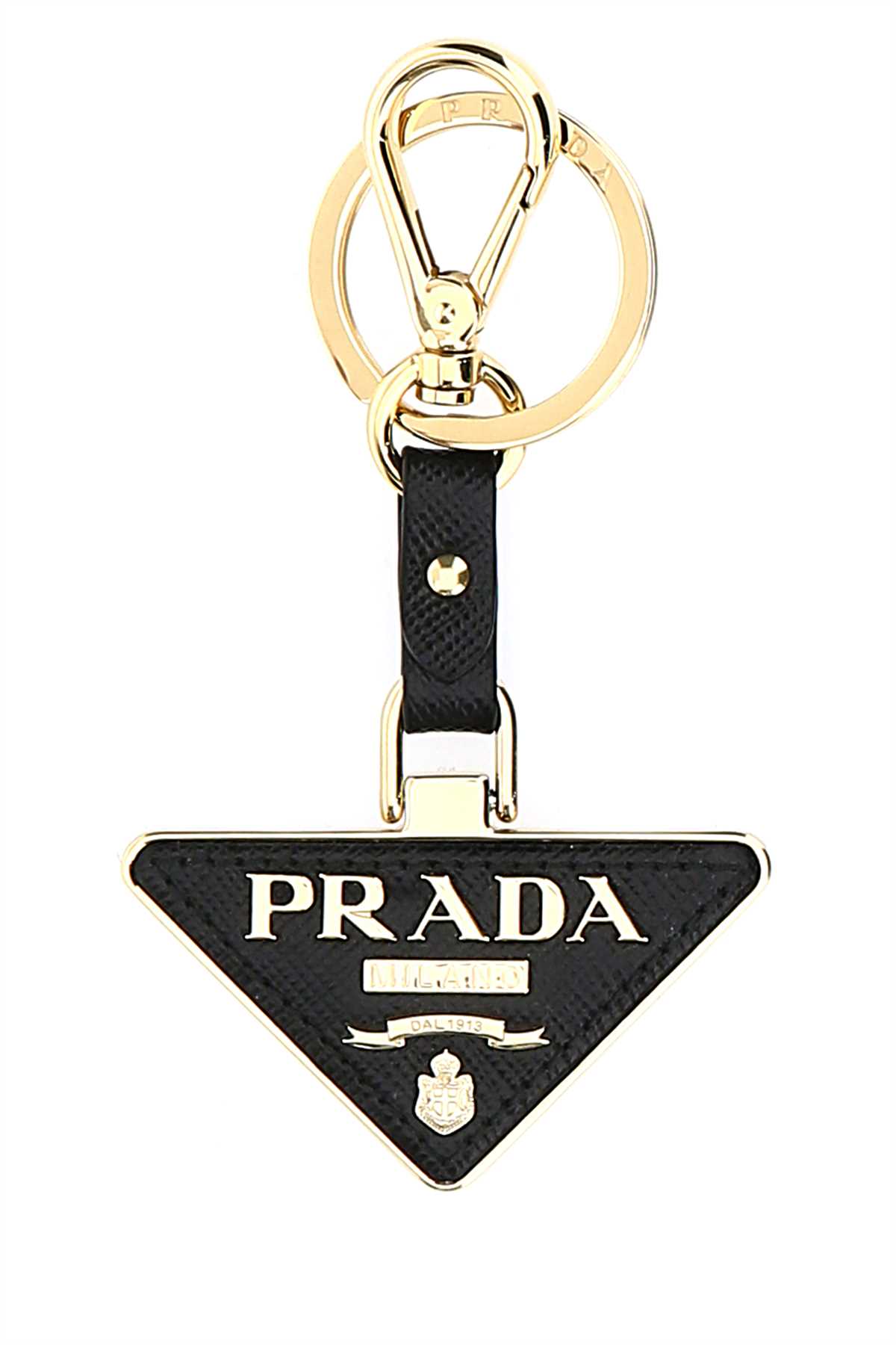 Shop Prada Two-tone Metal And Leather Key Ring In F0002