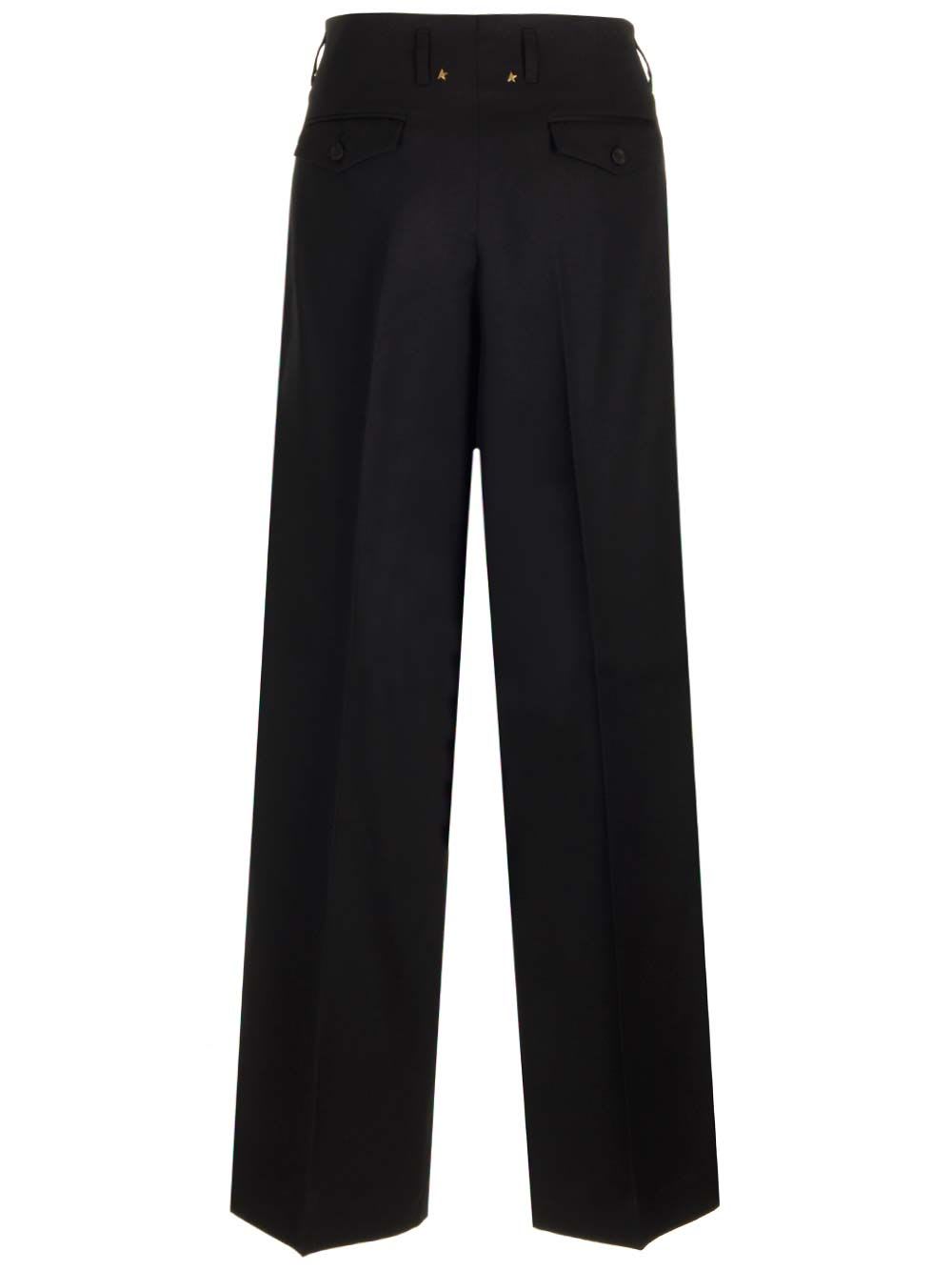 Golden Goose Wool Gabardine Wide Leg Trousers In Black