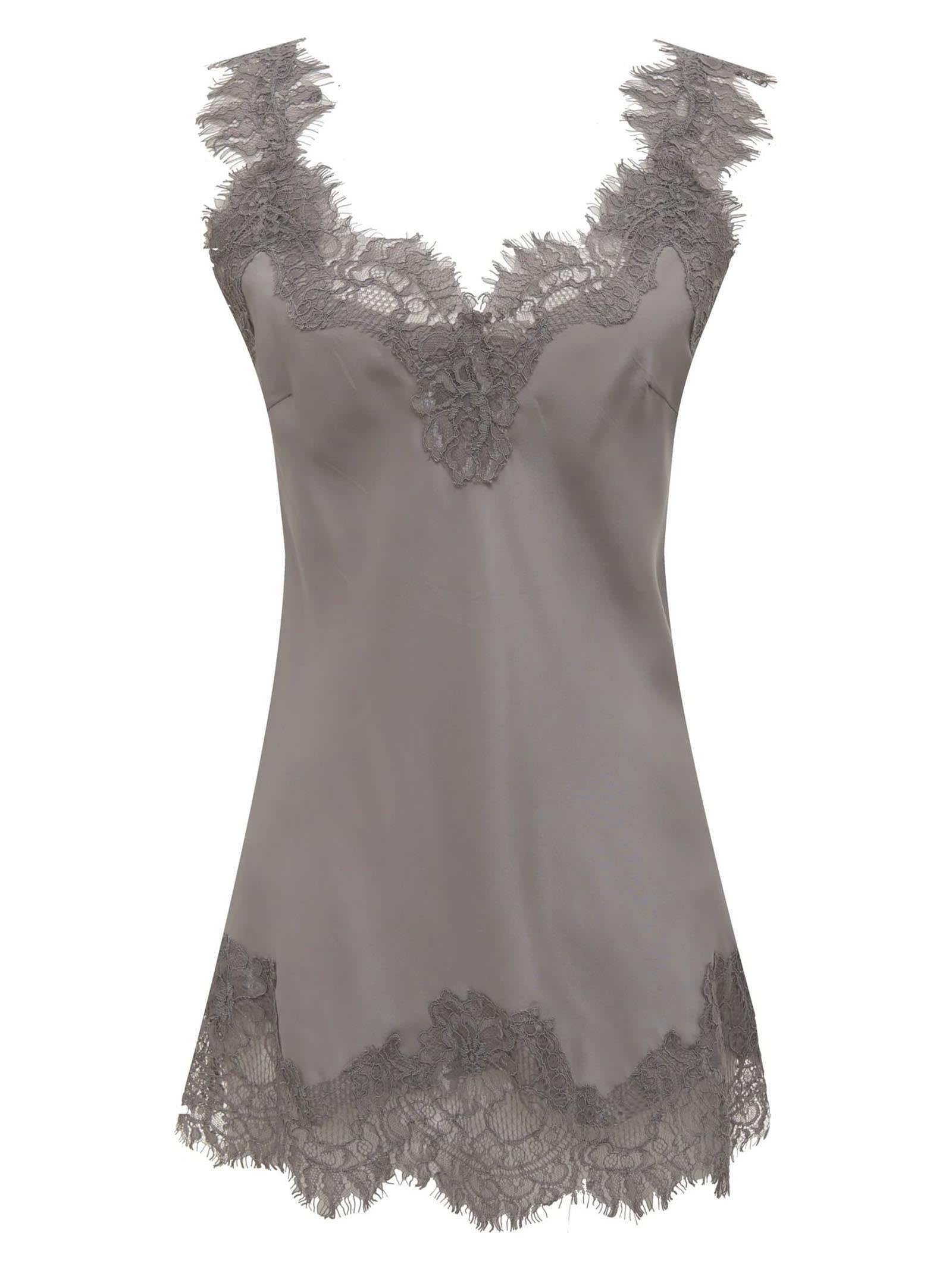 Grey Silk Lace Trim Tank Top