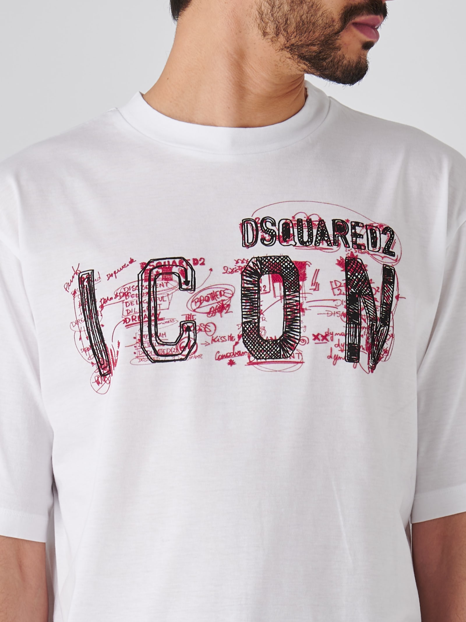 Shop Dsquared2 Icon Scribble Loose Fit Tee T-shirt In Bianco