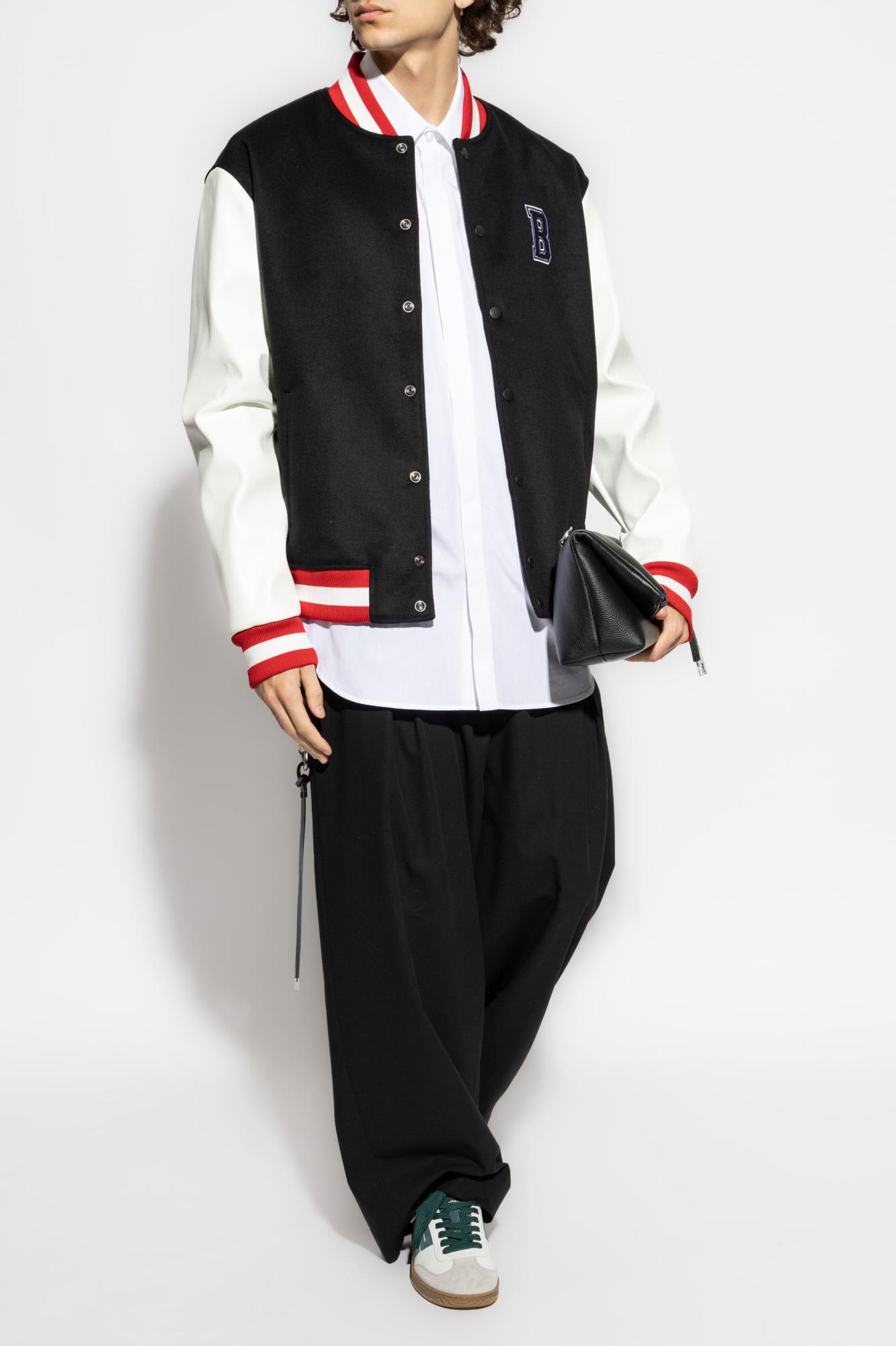 Balmain Wool And Eco-leather Varsity Jacket With Patch In Black