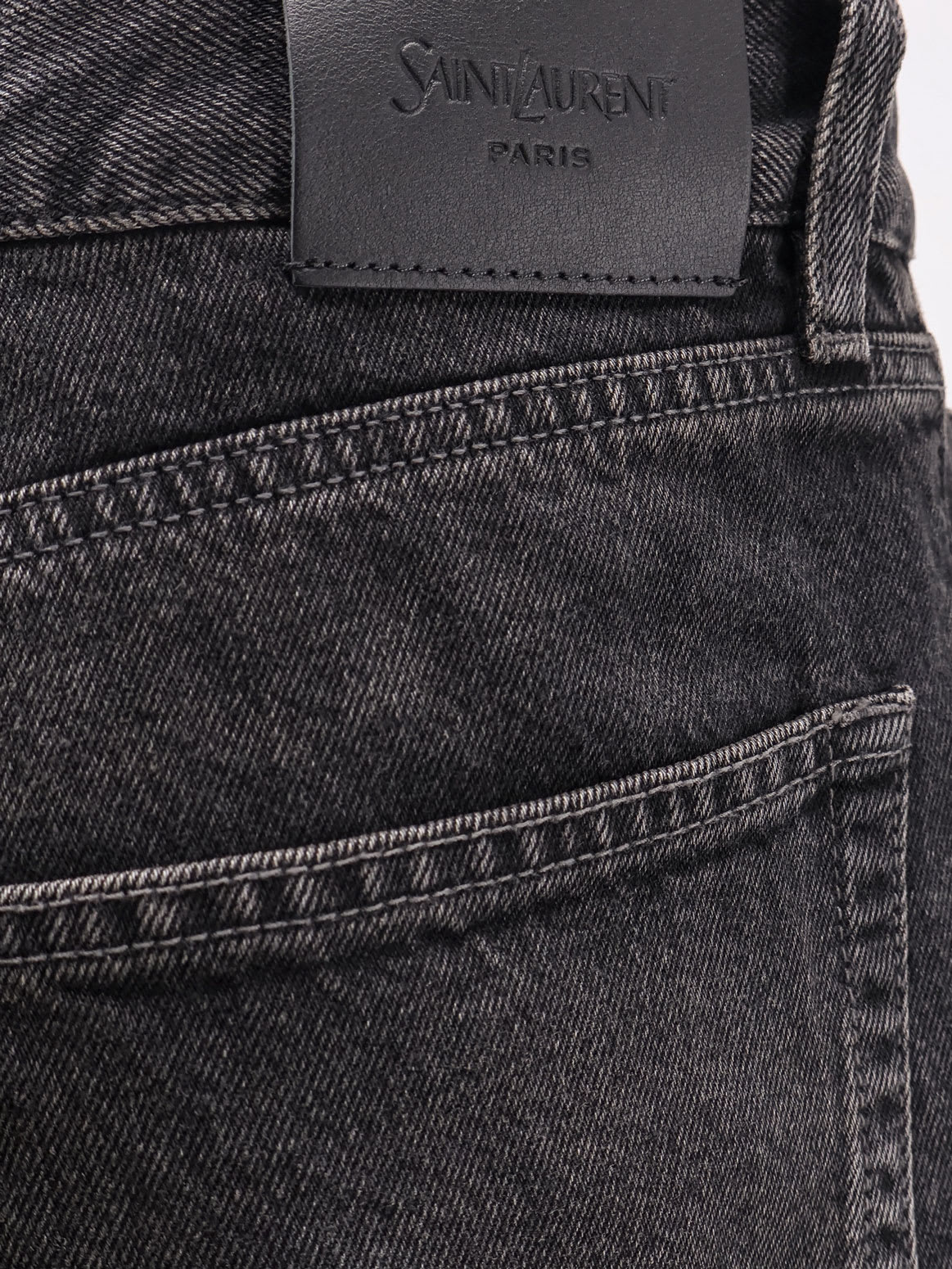 Saint Laurent Mick Long Straight Faded Jeans In Black