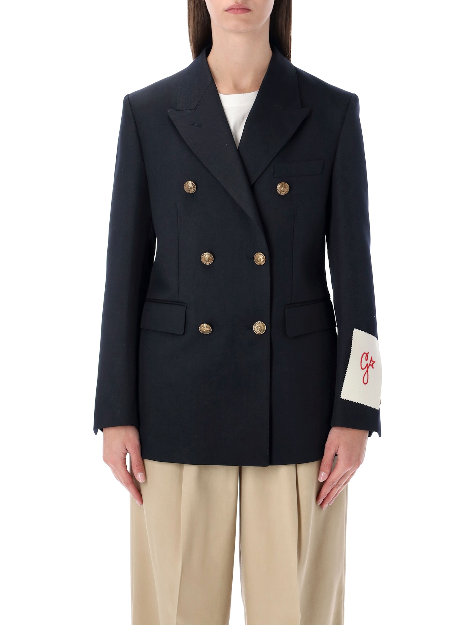Golden Goose Dark Blue Double-breasted Blazer With Gold Buttons