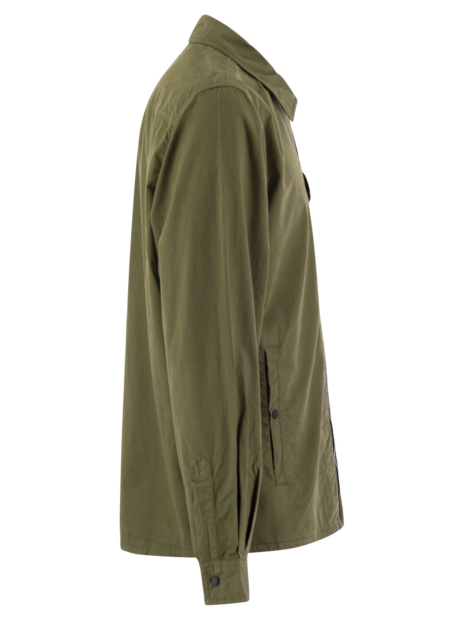 Woolrich Olive Green Cotton Gabardine Oversized Shirt In Green