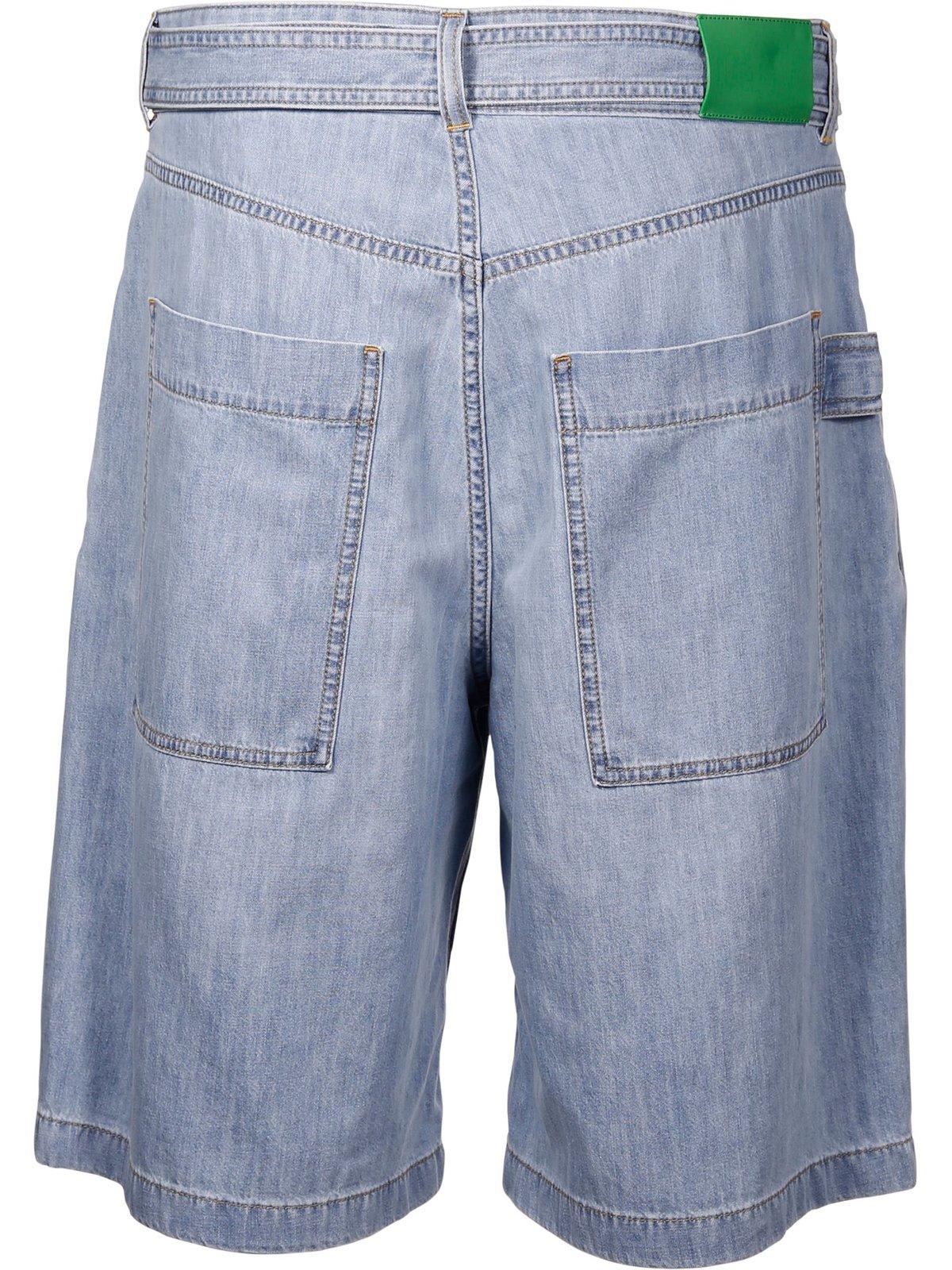 Shop Bottega Veneta Belted Denim Shorts In Light Bleach