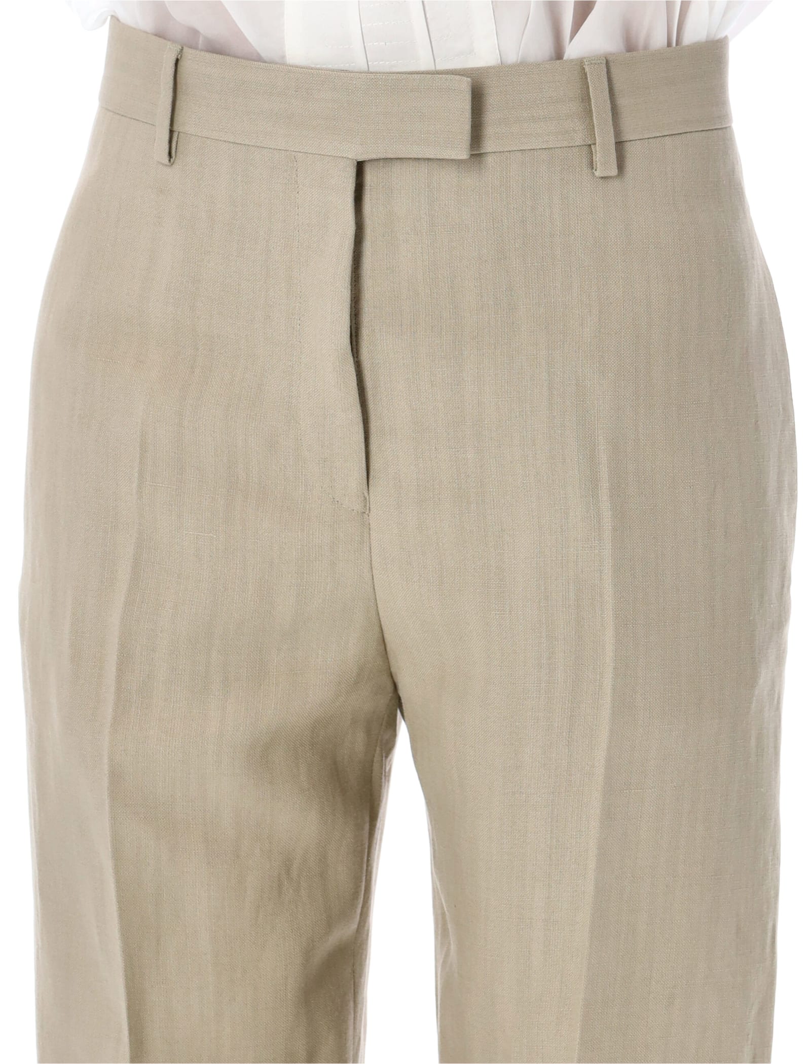 Shop Ferragamo Linen Blend Tailored Trousers In Beige Stone