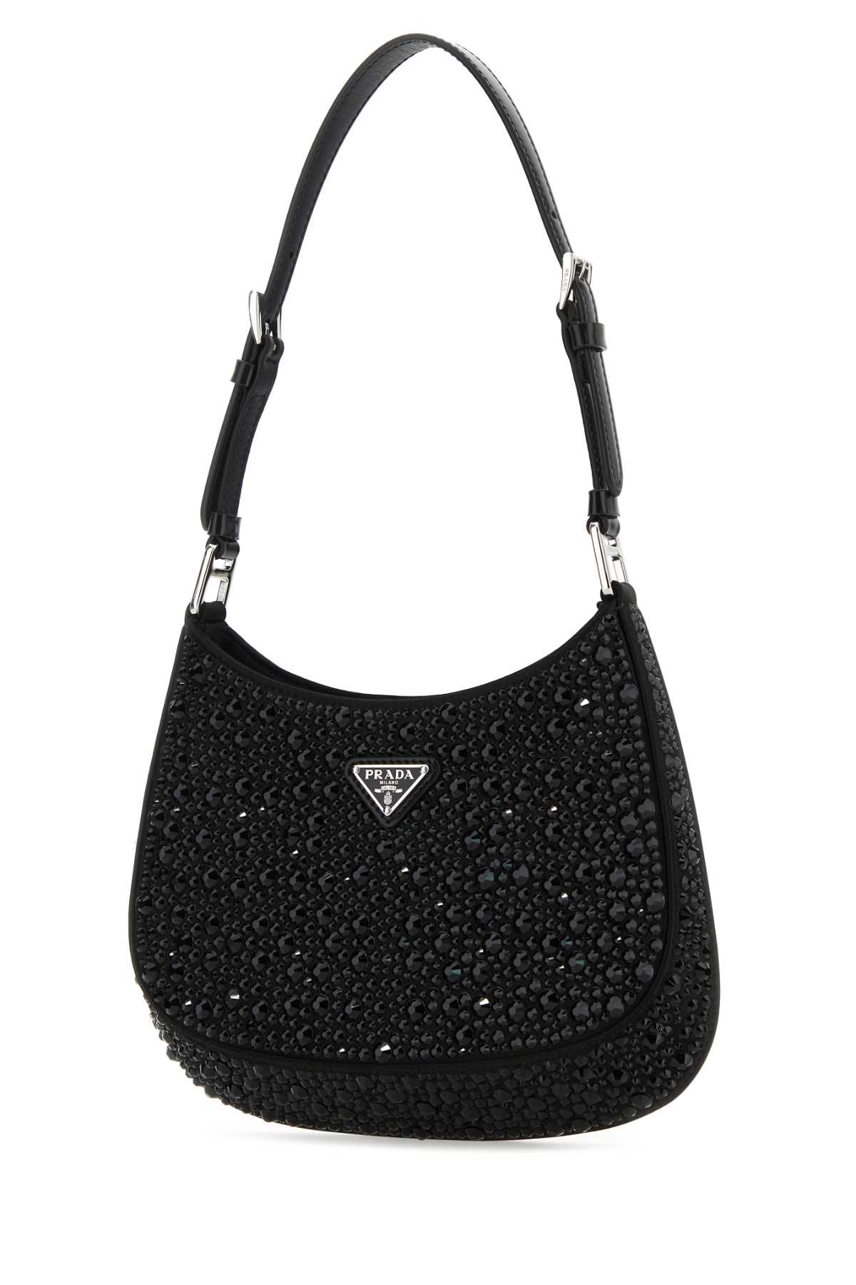 Shop Prada Embellished Satin Cleo Handbag In Nero