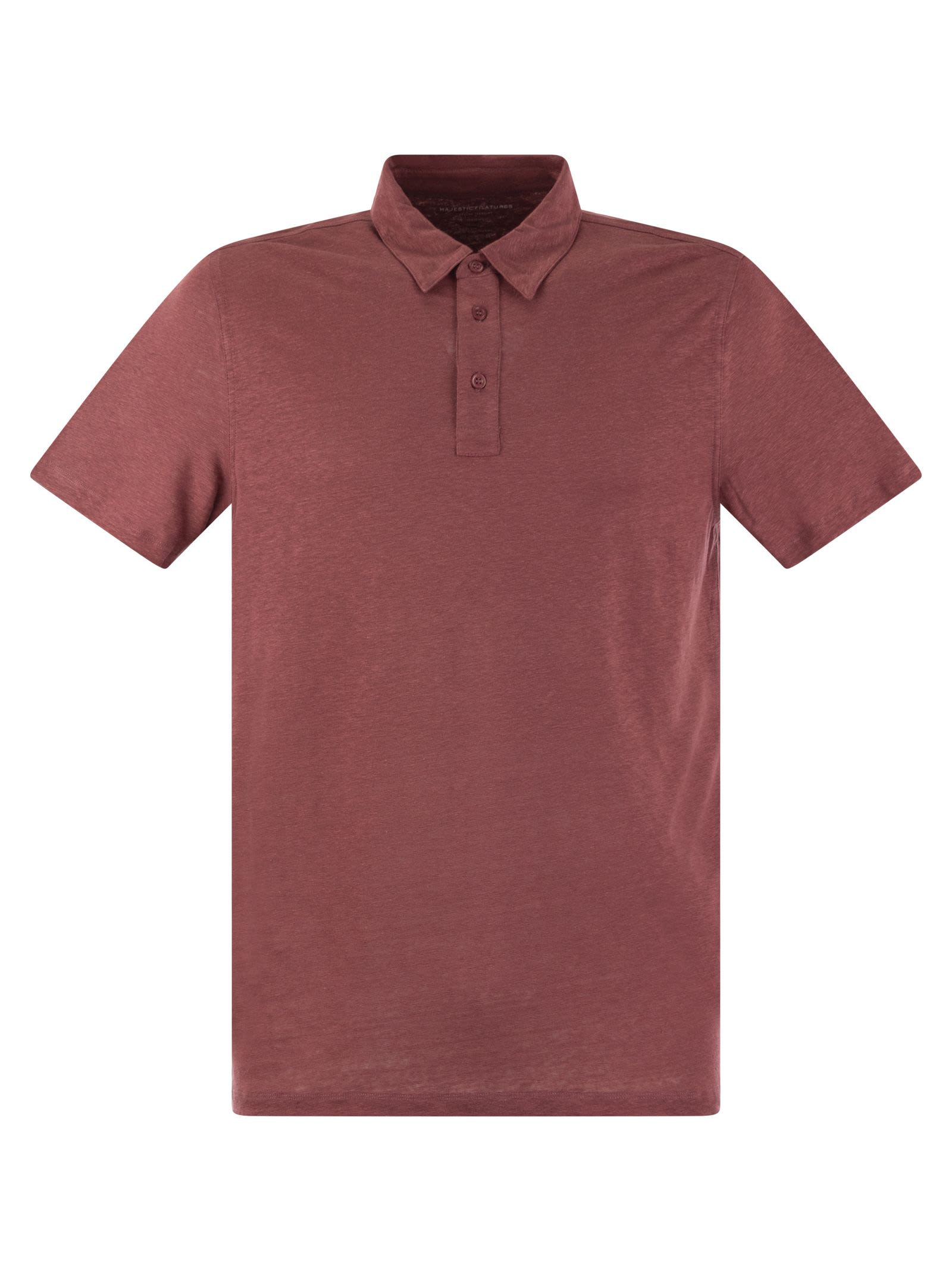 Shop Majestic Linen Short-sleeved Polo Shirt In Red