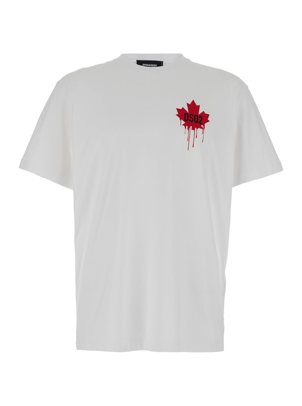 Shop Dsquared2 White T-shirt With Dripping Maple Print In Cotton Man