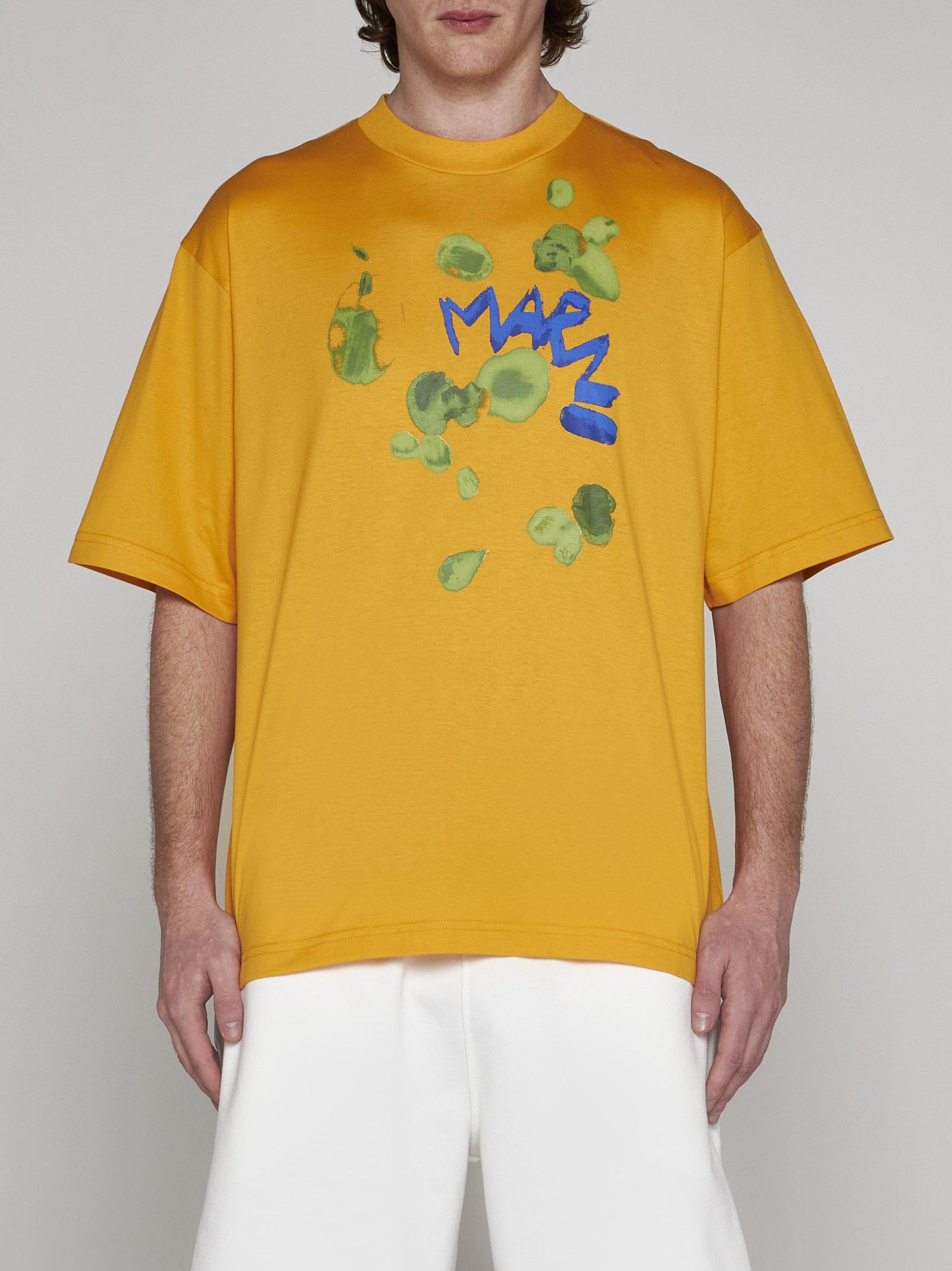 Shop Marni Logo Print Cotton T-shirt In Orange