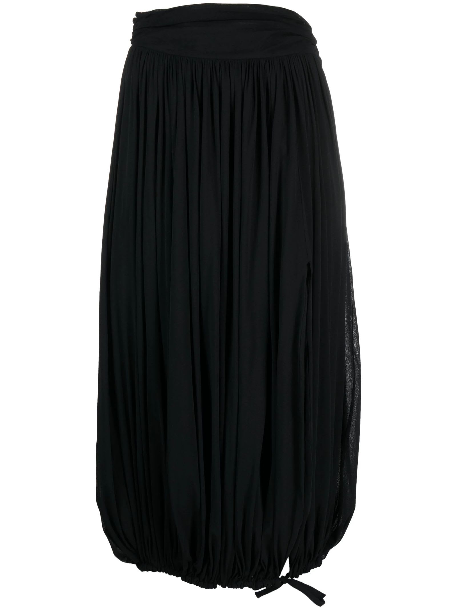 Black Pleated Puffball Midi Skirt