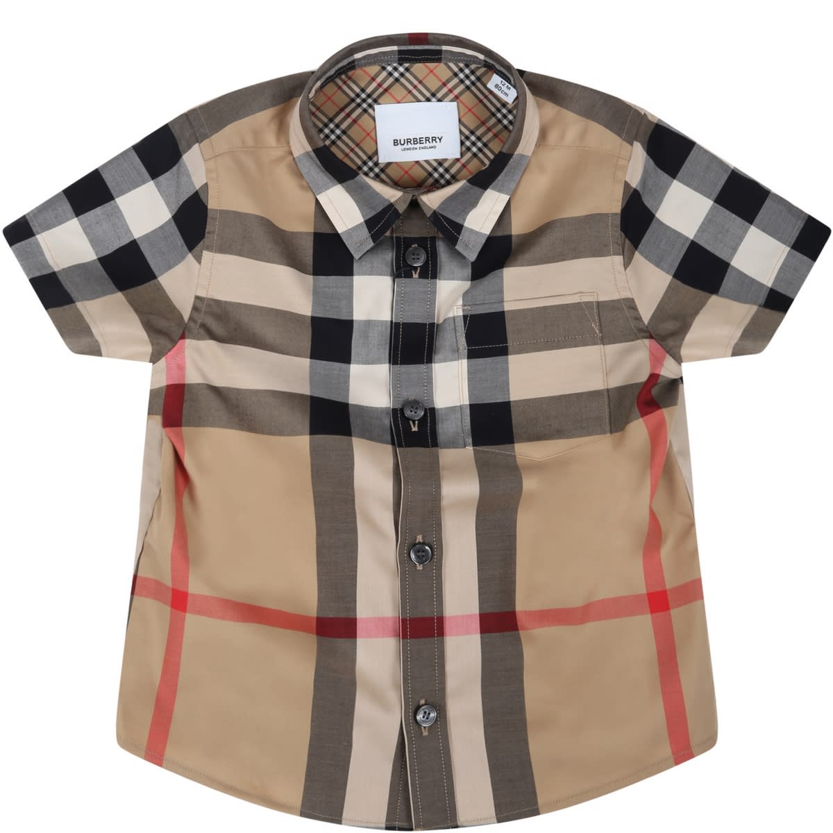 Burberry Beige Shirt For Baby Boy With Vintage Checks