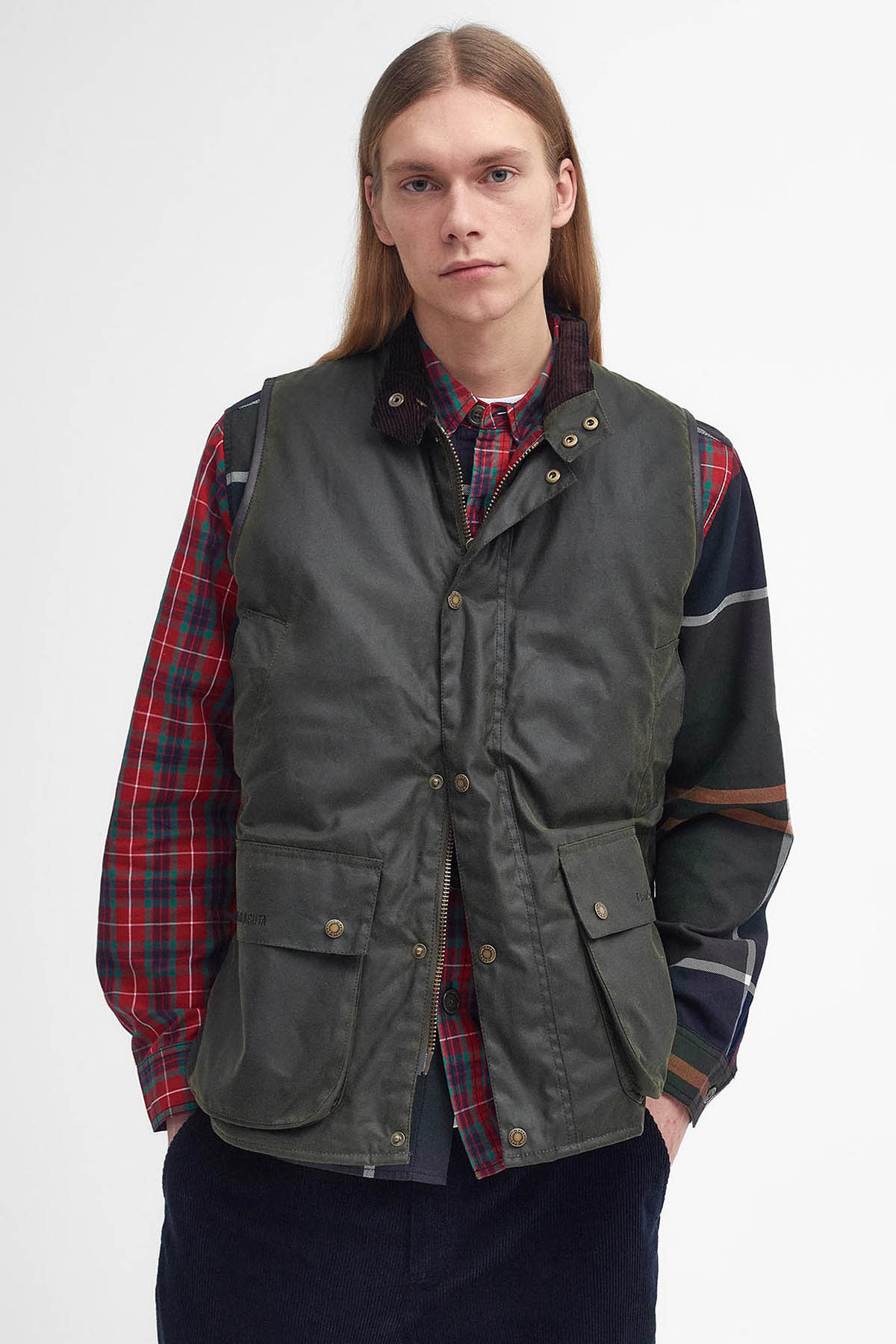 Baracuta Men's Barbour Xwaxed Oversized Vest Jacket In Archive Olive