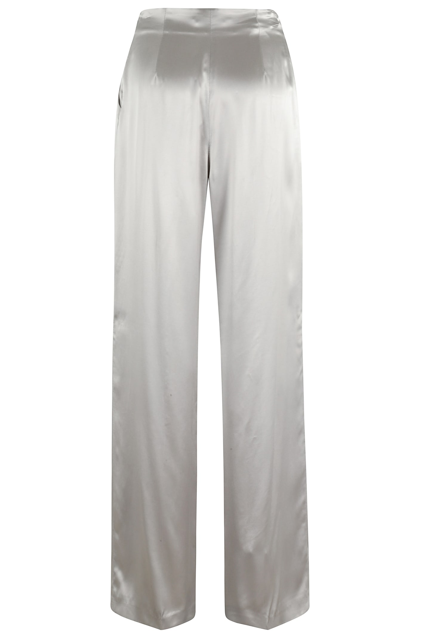 Alberta Ferretti High-waisted Satin Trousers With Pleats And Side Zip In Gray