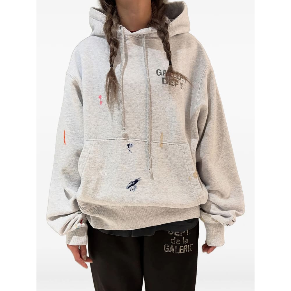 Gallery Dept. Logo-print Paint-splattered Cotton-jersey Hoodie In White