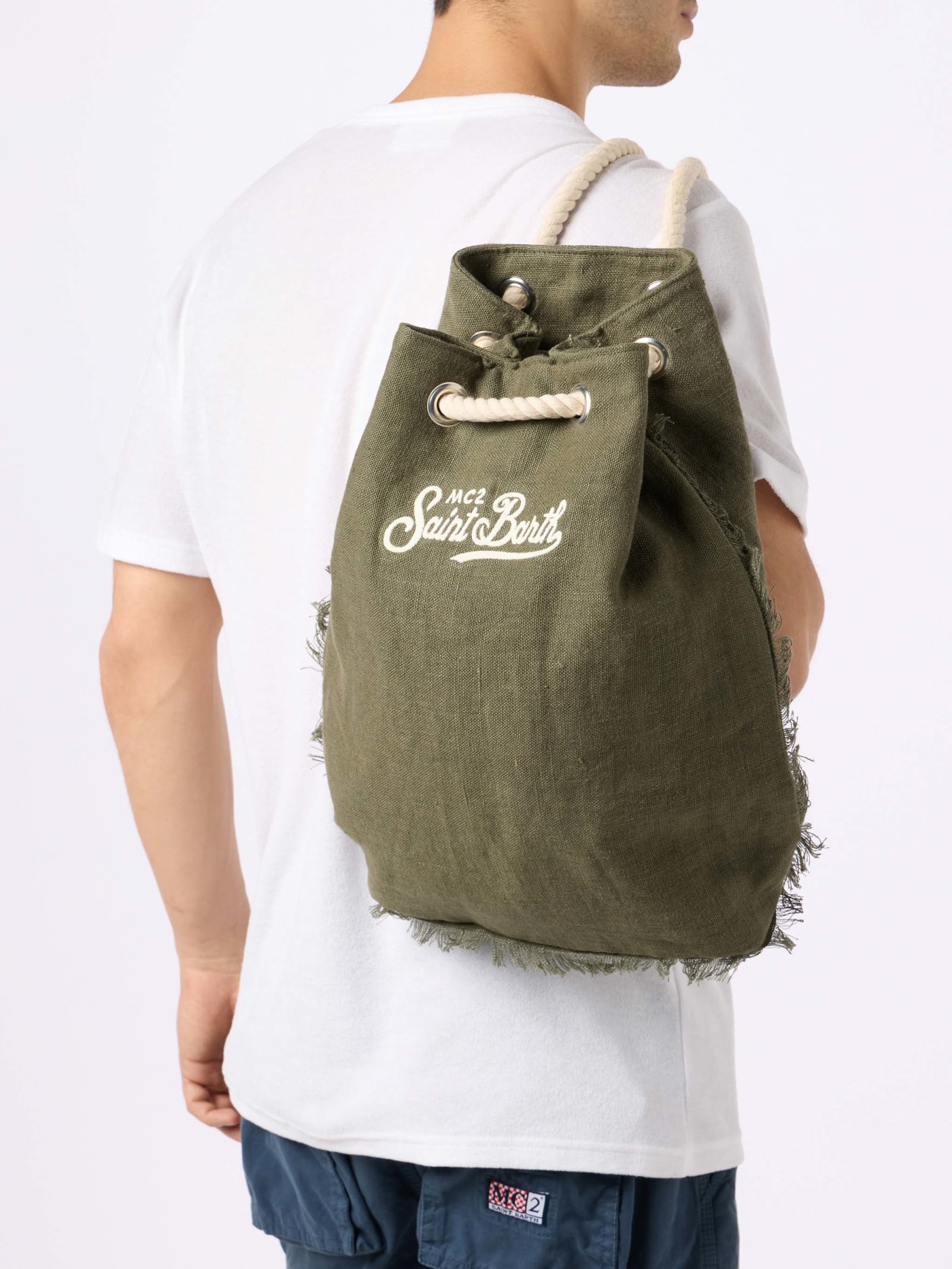 Mc2 Saint Barth Green Boat Linen Backpack In Green