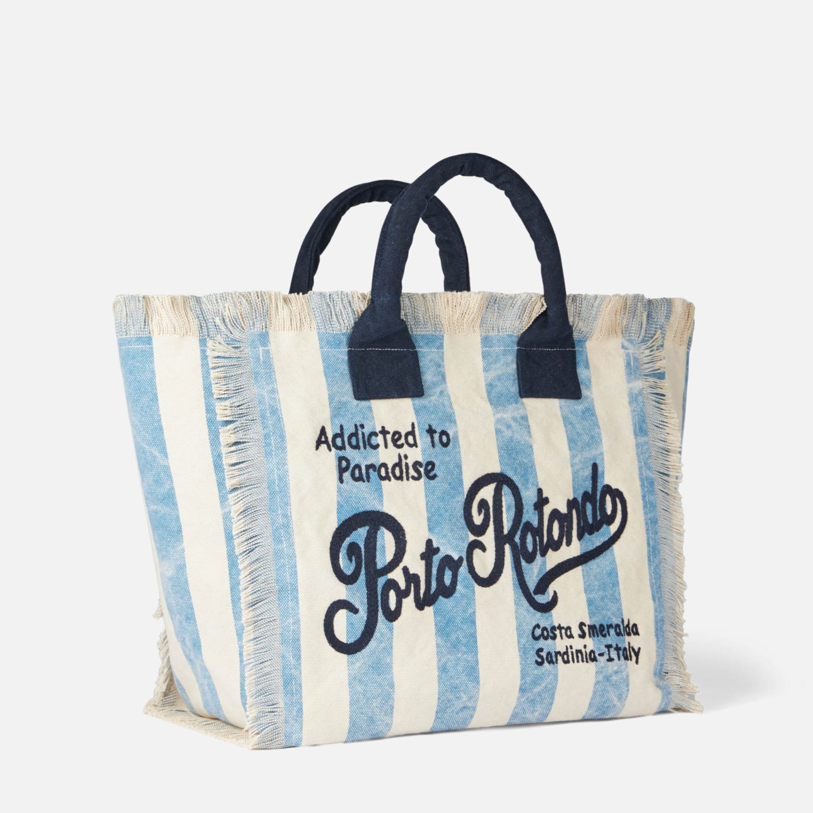 Shop Mc2 Saint Barth Vanity Canvas Shoulder Bag With Porto Rotondo Print In Blue