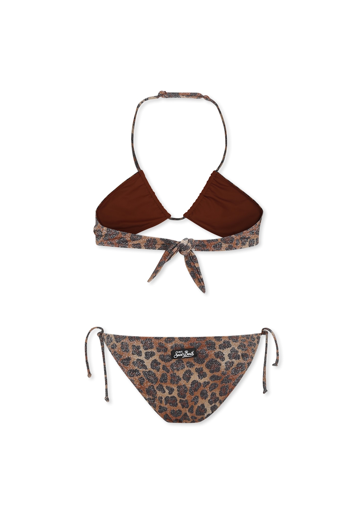 Mc2 Saint Barth Brown Bikini For Girl With Animalier Print In Brown