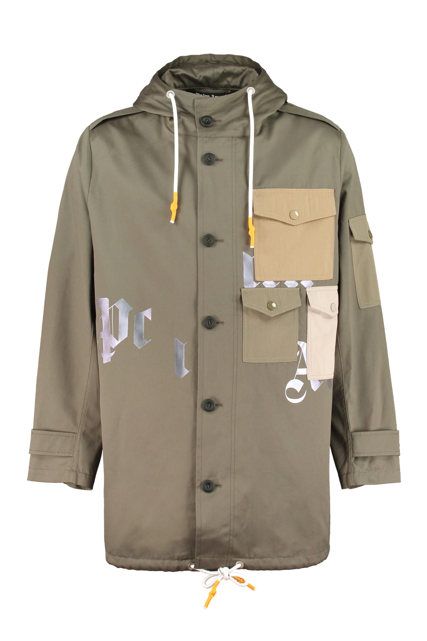 Shop Palm Angels Hooded Cotton Parka In Green