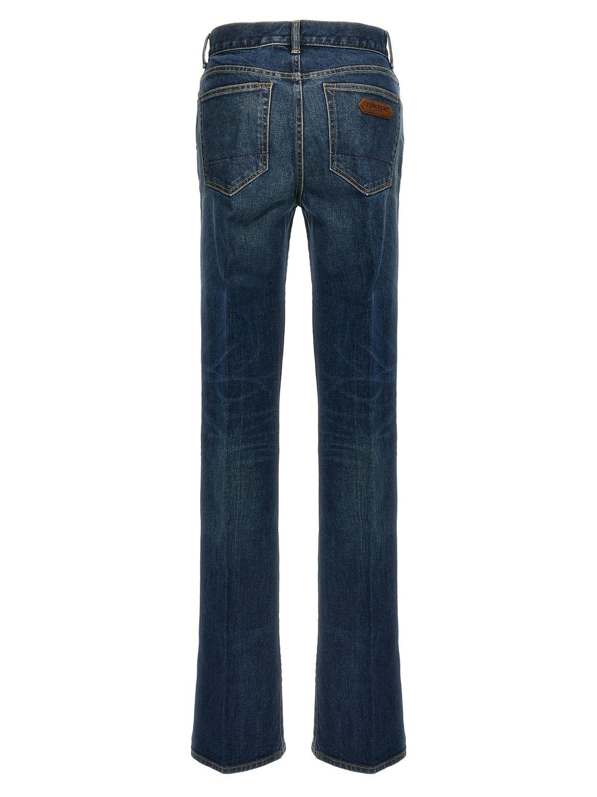 Tom Ford Dark Blue Flared High Rise Jeans In Mid Blue (blue)
