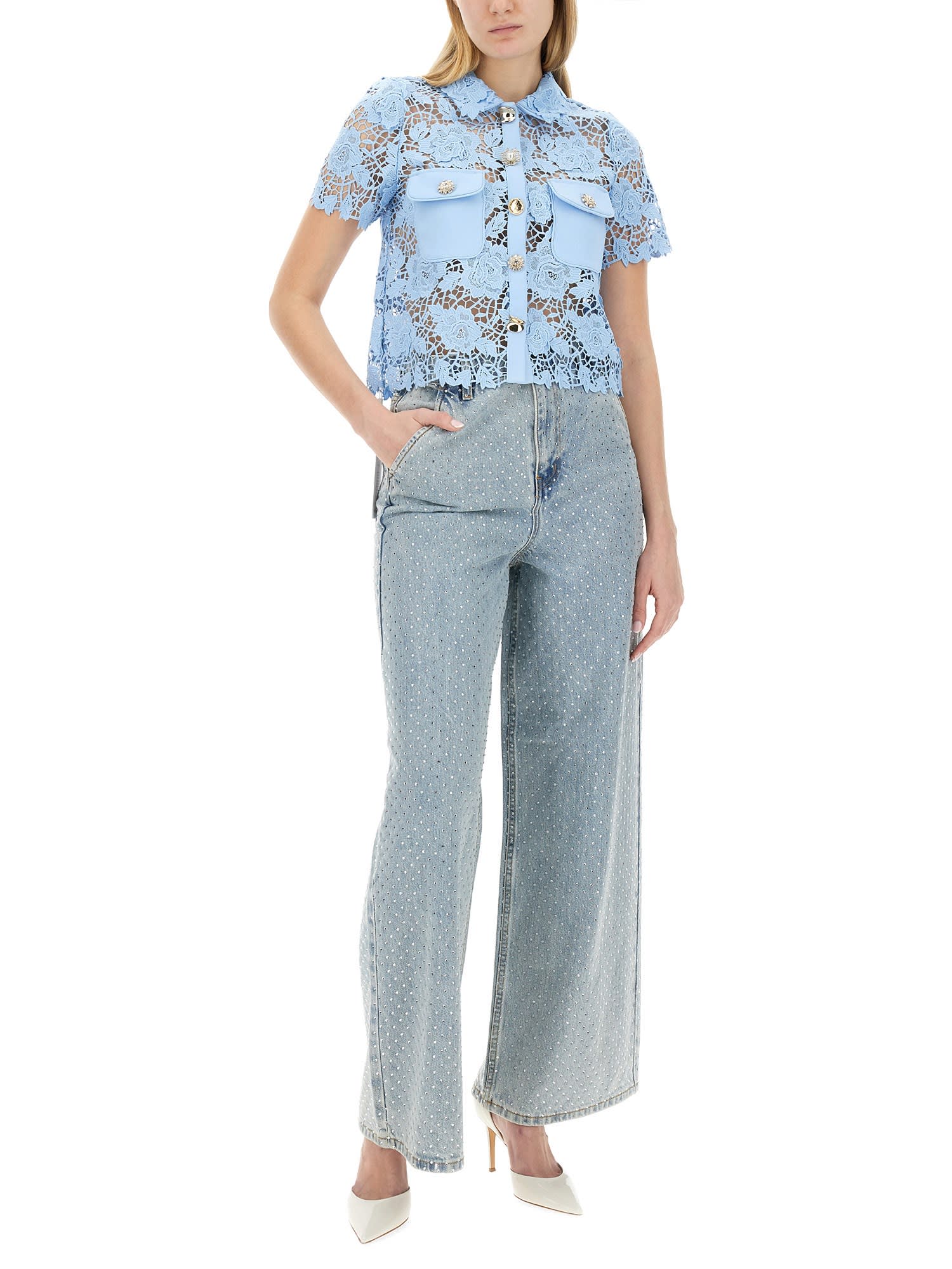 SELF-PORTRAIT, Rhinestone Embellished Wide Leg Jeans, Women