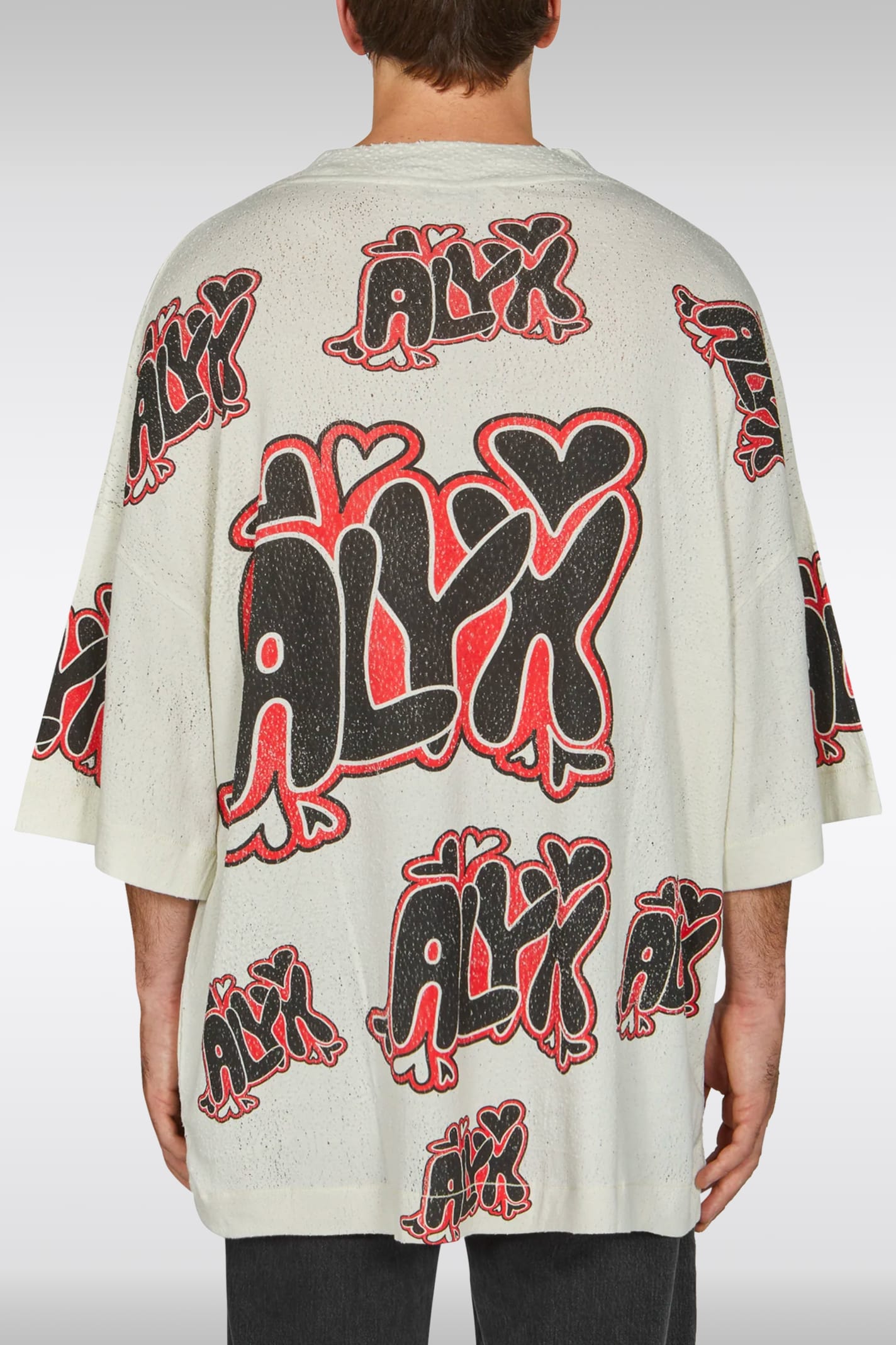 Shop Alyx Oversize Needle Punch Graphic Tee Off White Distressed Jersey T-shirt With Logo Pattern - Oversize N In Panna