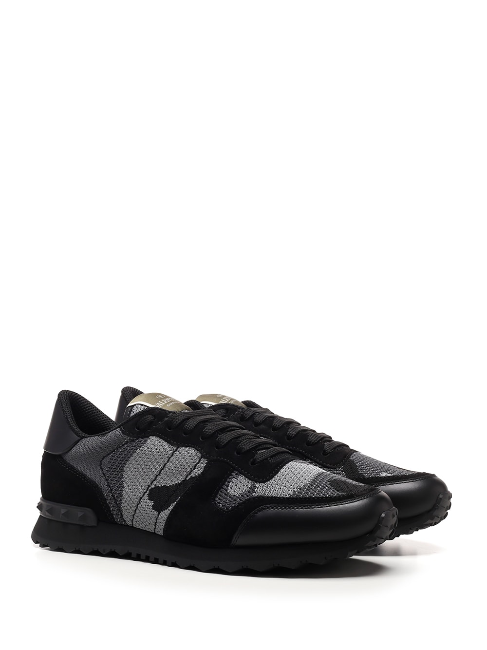 Valentino Garavani Mans Rockrunner Camouflage Noir Leather And Fabric Sneakers In Black