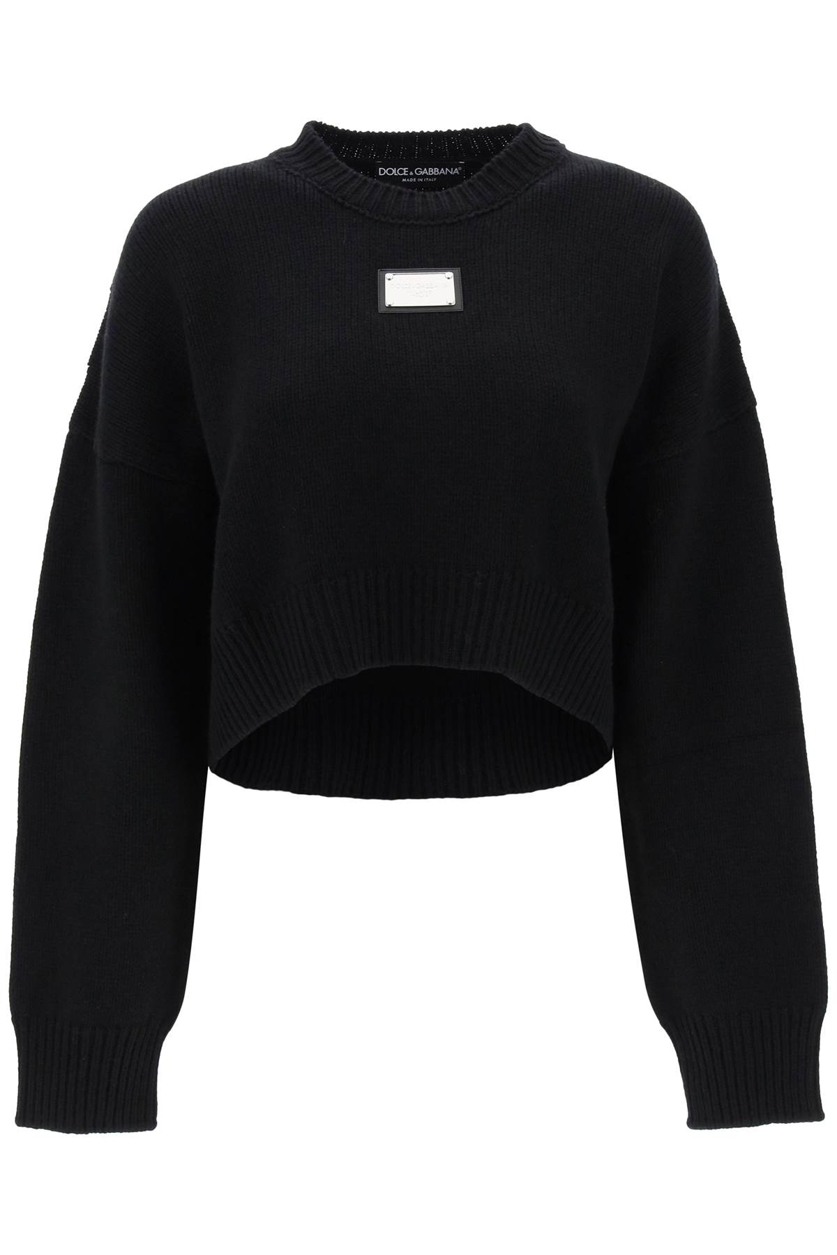 Shop Dolce & Gabbana Logo Plaque Cropped Sweater In Nero (black)