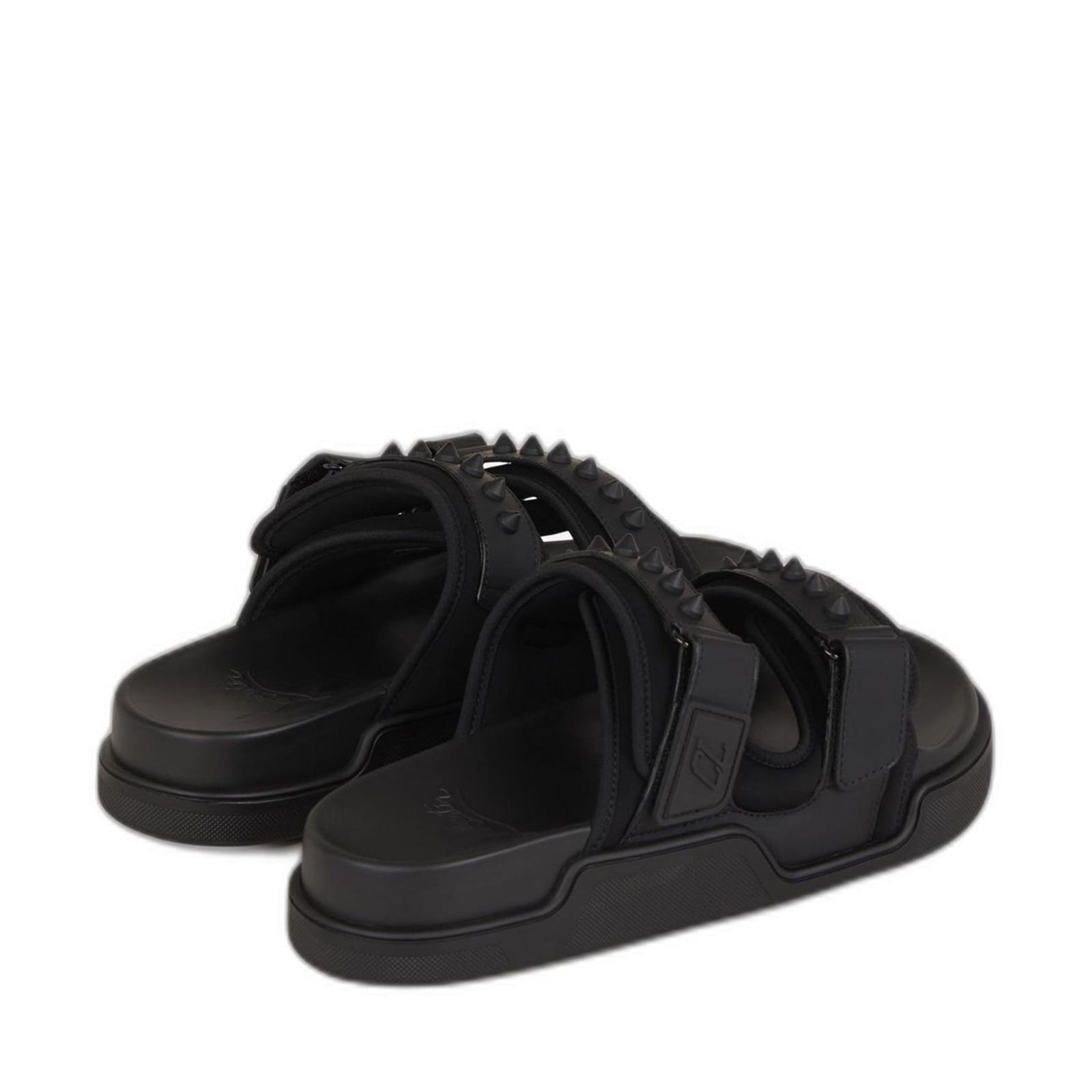 Shop Christian Louboutin Leather Velcro Sandals In Black