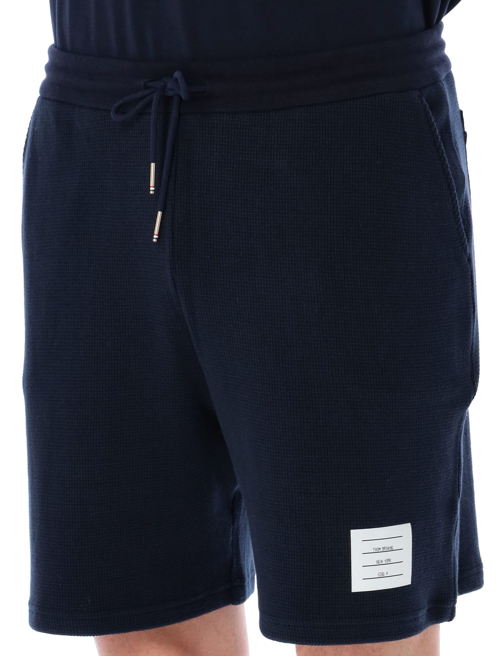 Shop Thom Browne Midi Shorts In Textured Cotton In Navy
