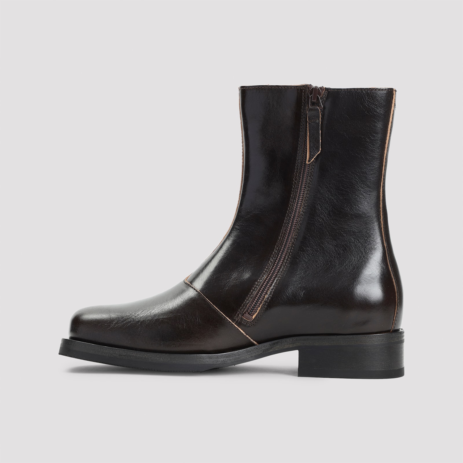 Our Legacy Block Heel Round Toe Smooth Finish Boots In Black
